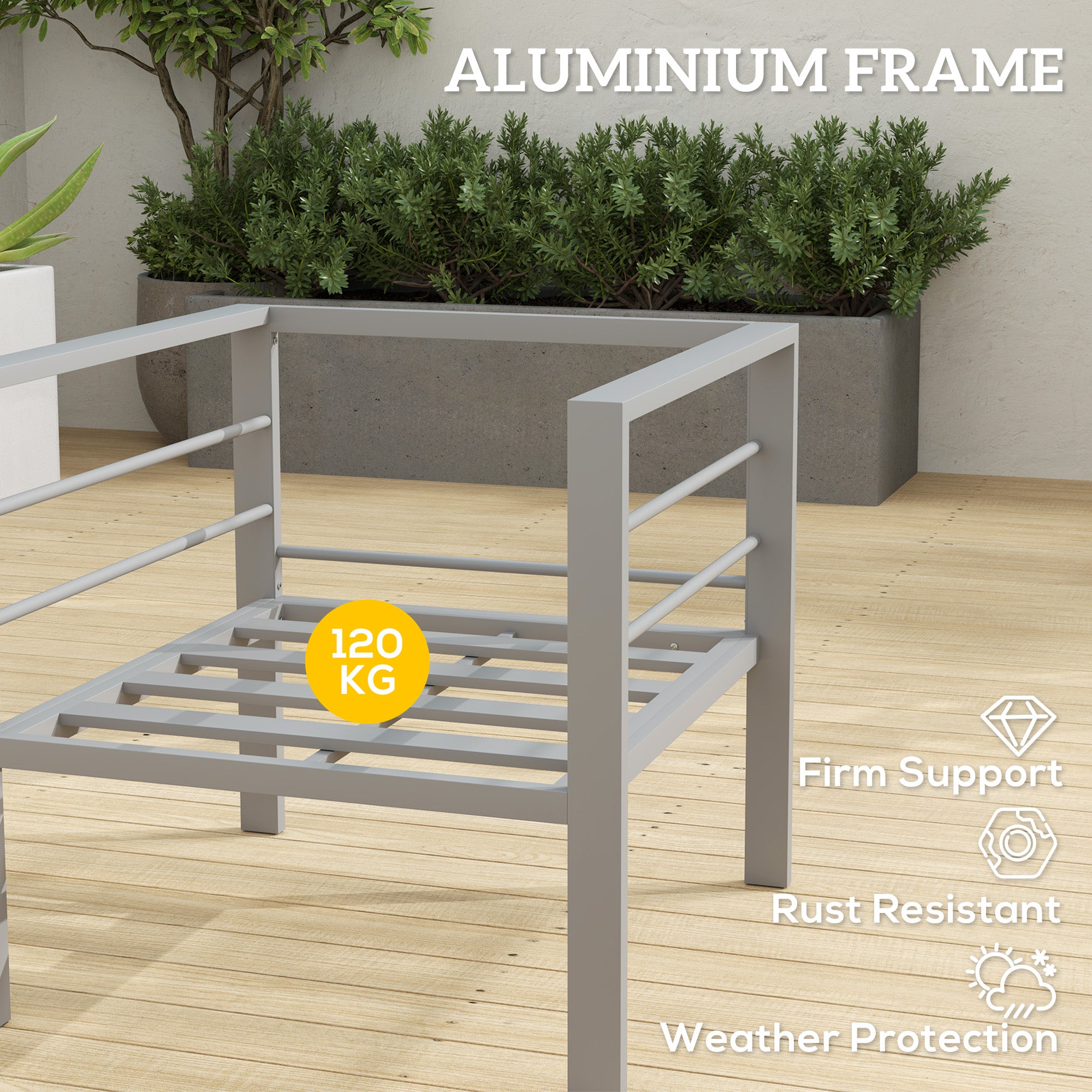 1 Seater All-Weather Garden Sofa with Removable Cushions - Charcoal Grey