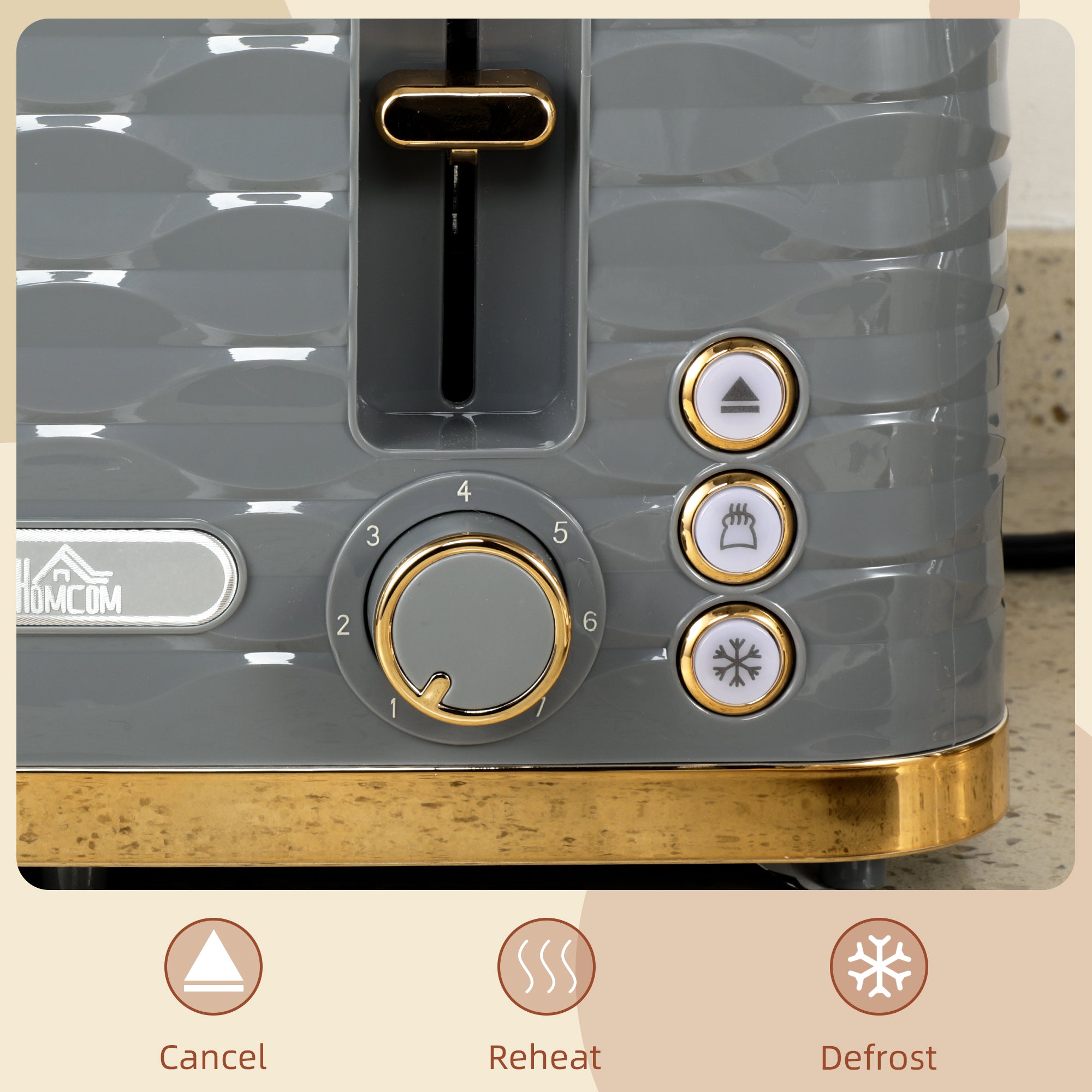 Four-Slice Rippled Toaster with 7 Settings and Safety Features - Grey