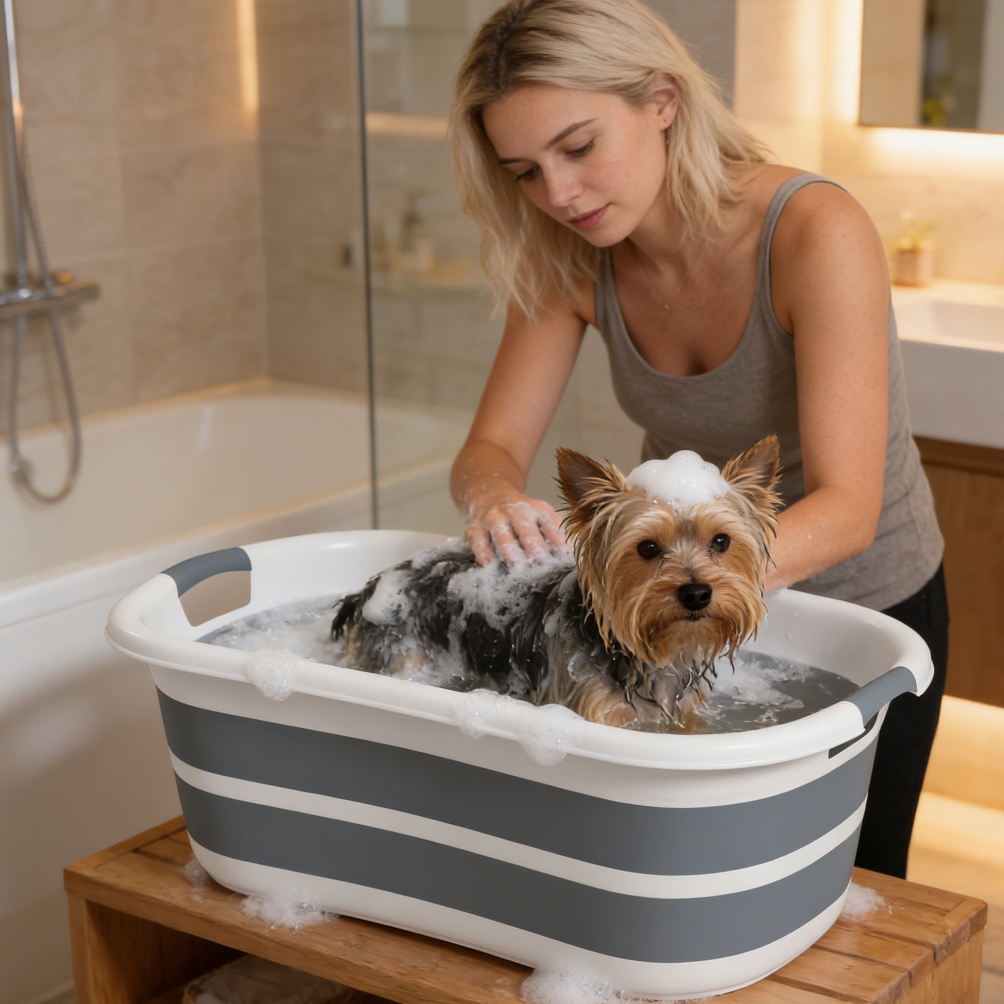 Dog Bath Tub, Portable Foldable Dog Bathtub with Drainage Hole, for Small Dogs Puppies Grey