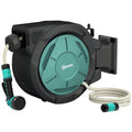 Retractable Hose Reel Wall Mounted, 20+2m Garden Hose Pipe Reel with Lock, Auto Rewind, 7 in 1 Spray Nozzle, Includes Wall Fixings, 180° Swivel, Outdoor Watering, 54 x 20 x 39 cm, Black