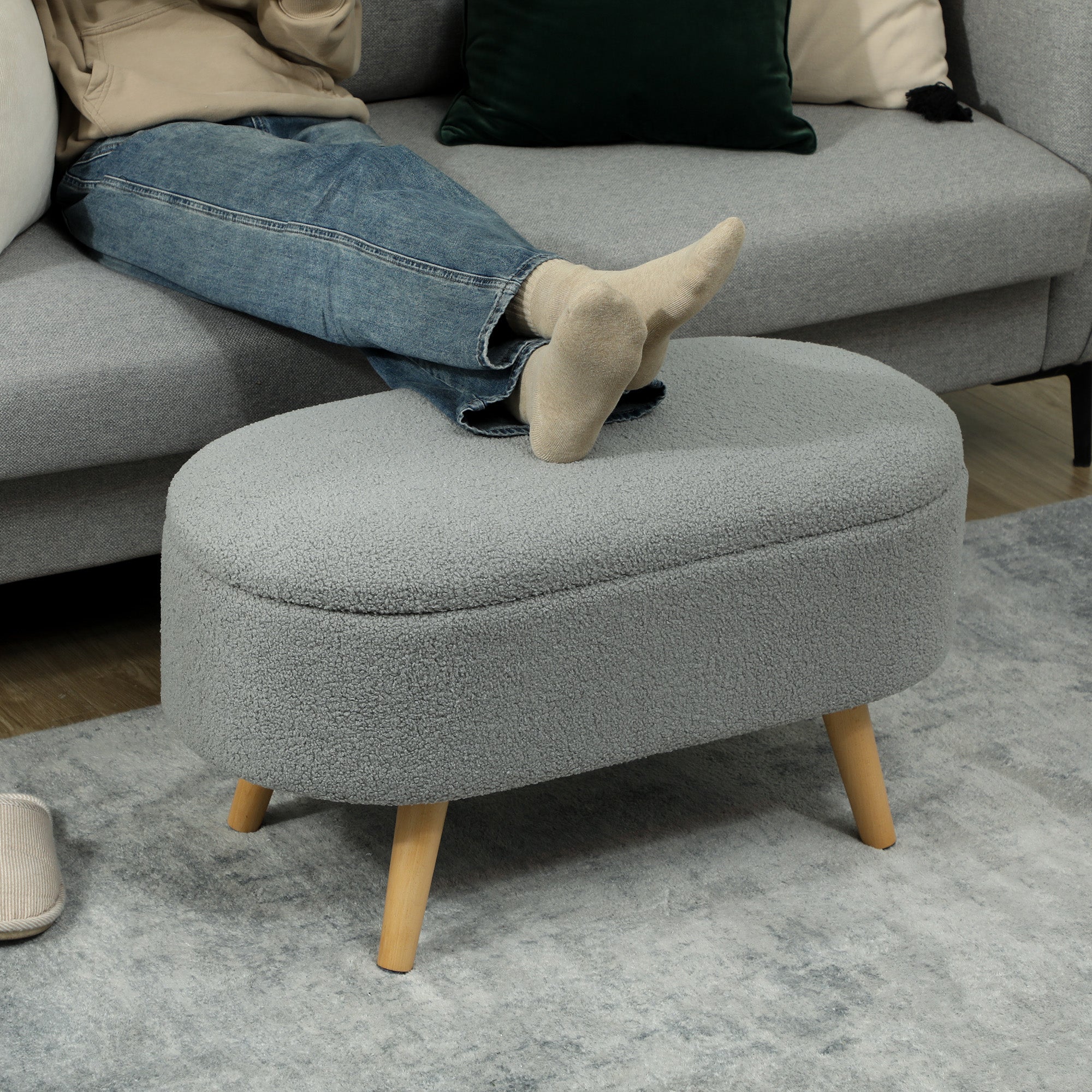 Teddy Fleece Storage Ottoman - Grey