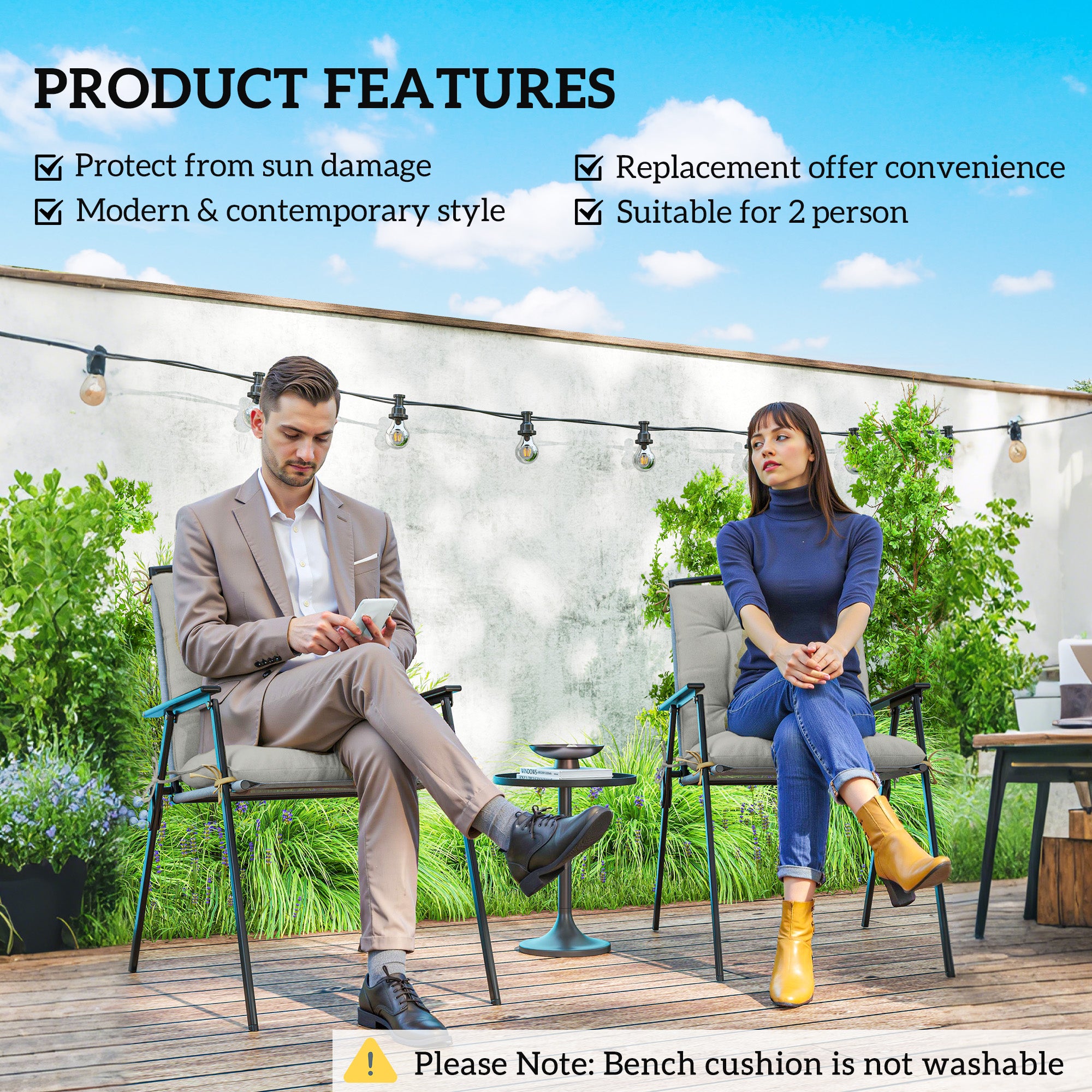 Set of Two Outdoor Seat Cushions - Light Grey