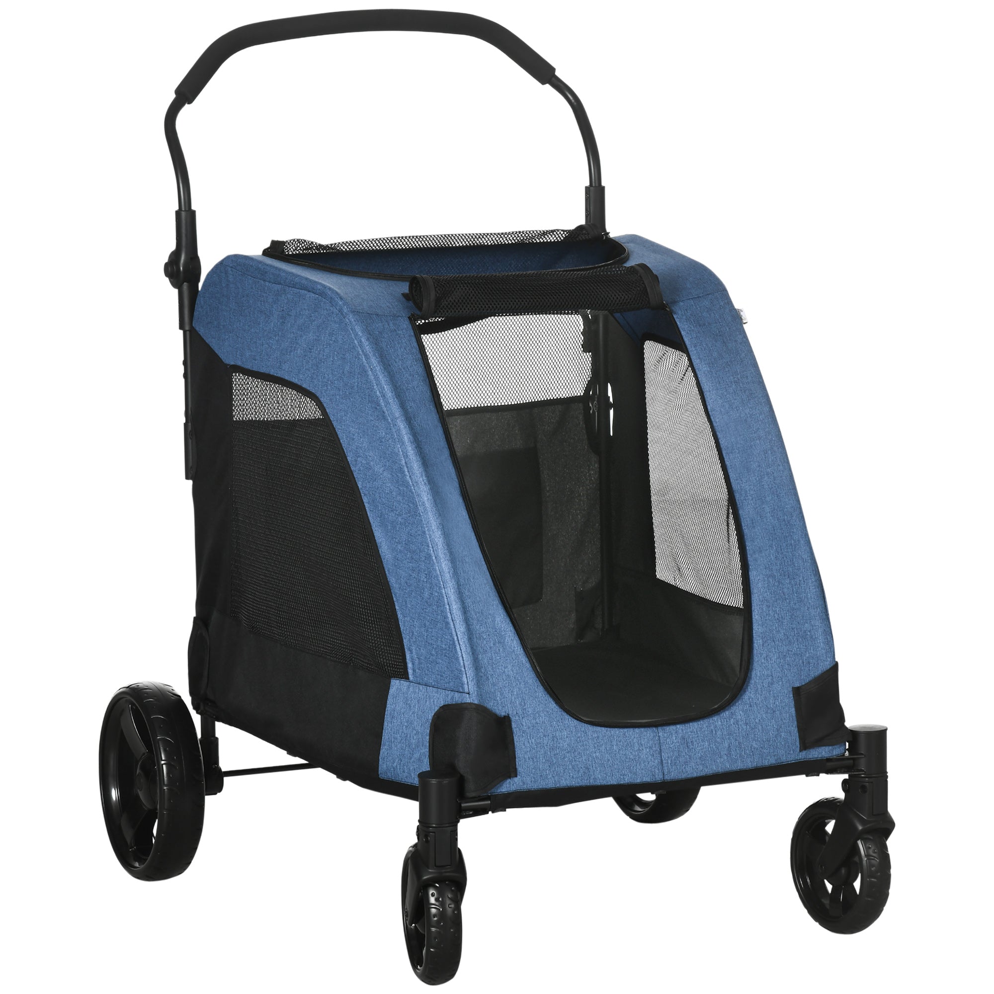 Dog Stroller 4 Wheels Pet Trolley Carrier Mesh Windows for Medium Large Dogs Traveling Blue