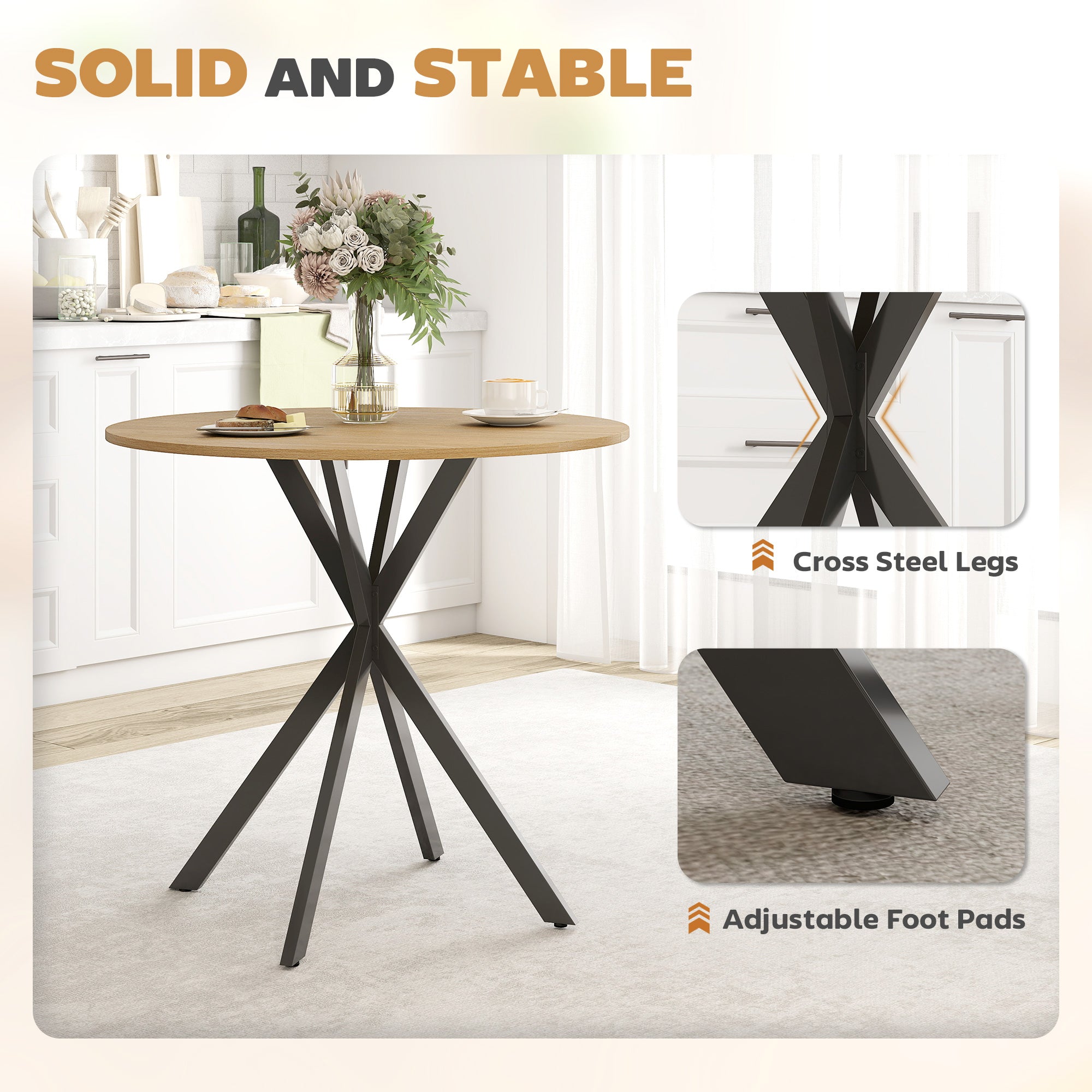 80cm Industrial Round Dining Table - White Oak