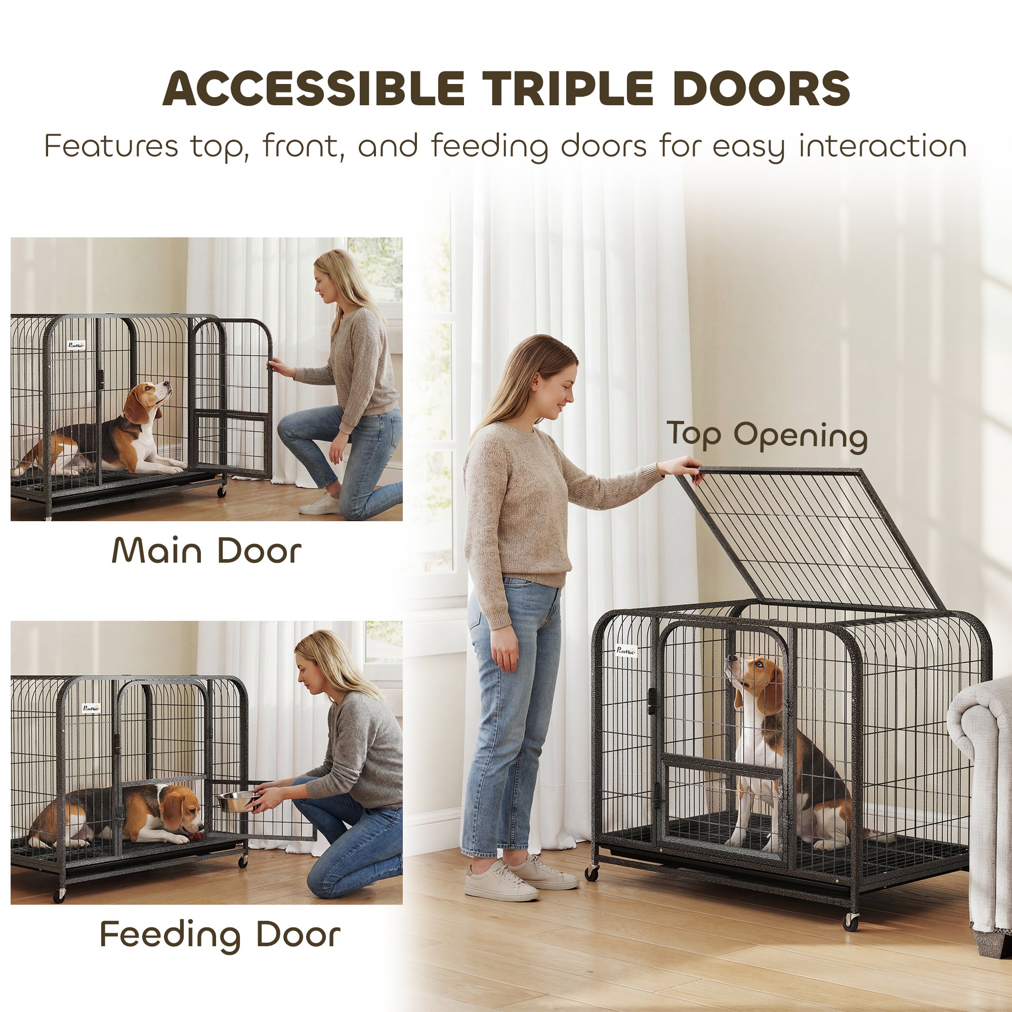Heavy Duty Dog Crate,93 x 58 x 76 cm, Large Dog Cage for Small to Medium Breeds