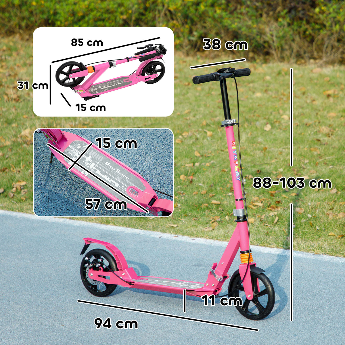 Kids Scooter with Adjustable Handlebar, Dual Brake, 200mm Wheels, ABEC-7 Bearings - Pink