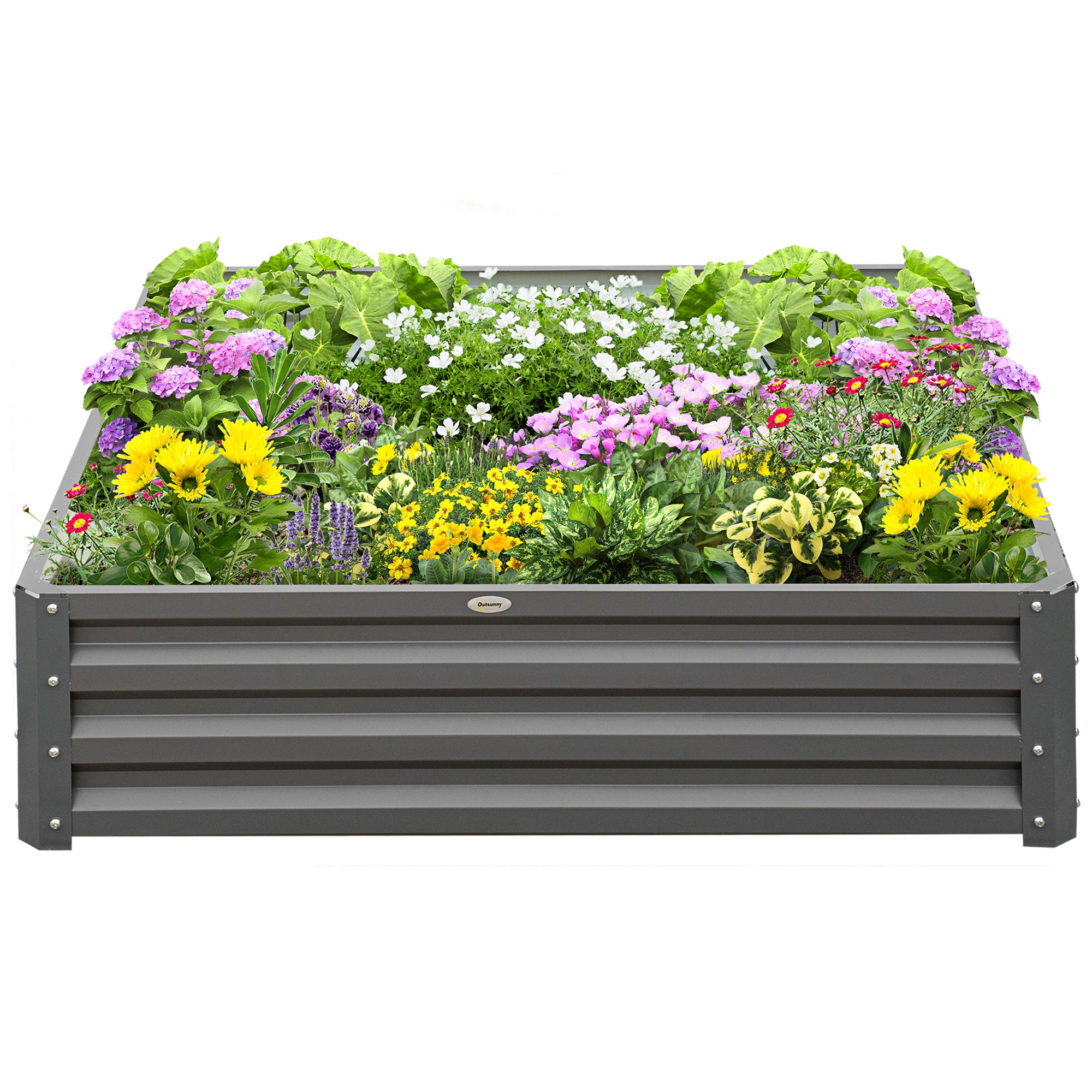 432L Square Raised Garden Bed Box Steel Frame for Vegetables, Flowers and Herbs, 120 x 120 x 30cm, Light Grey