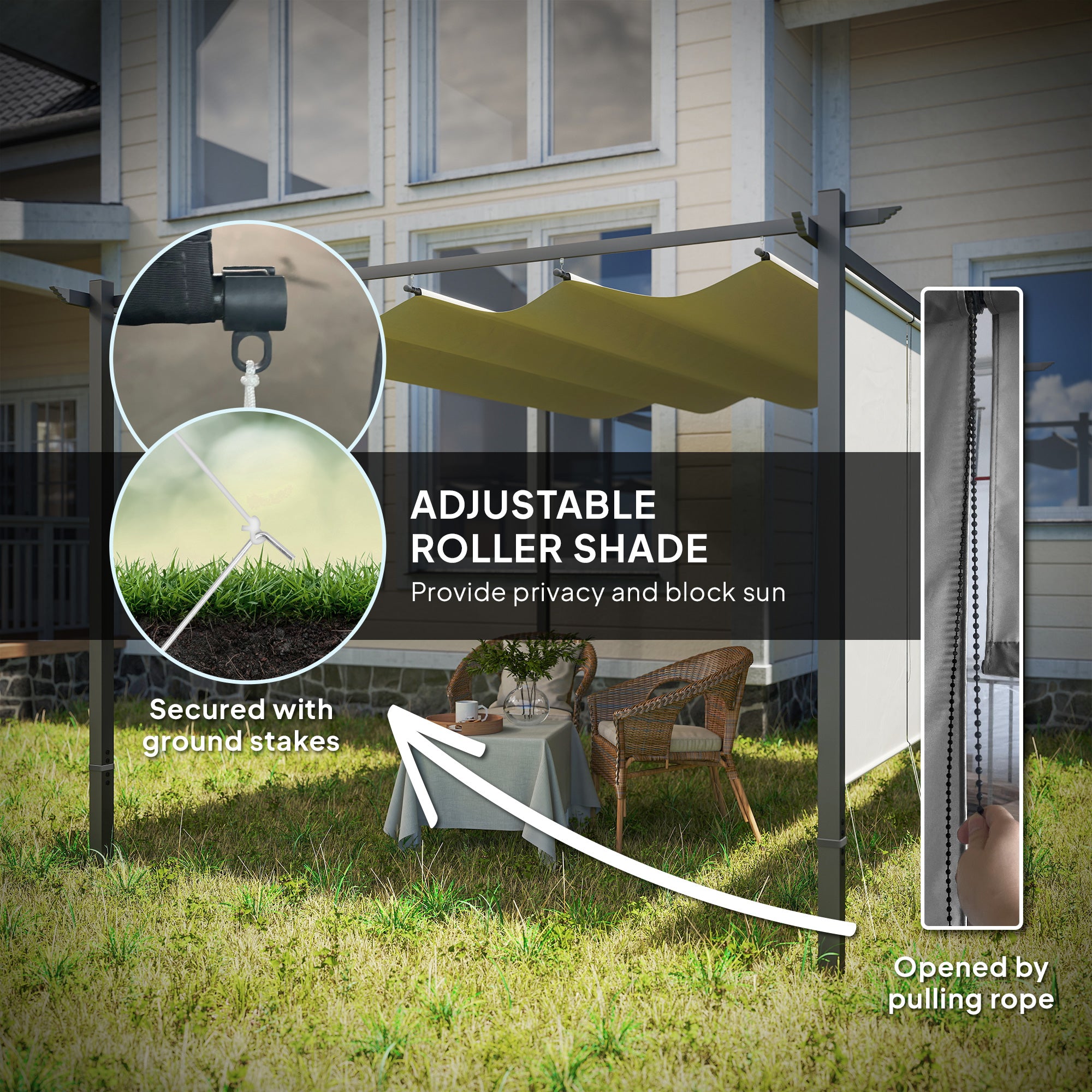 3 x 4m Metal Pergola with Retractable Roof and UPF30+ Shade - Beige