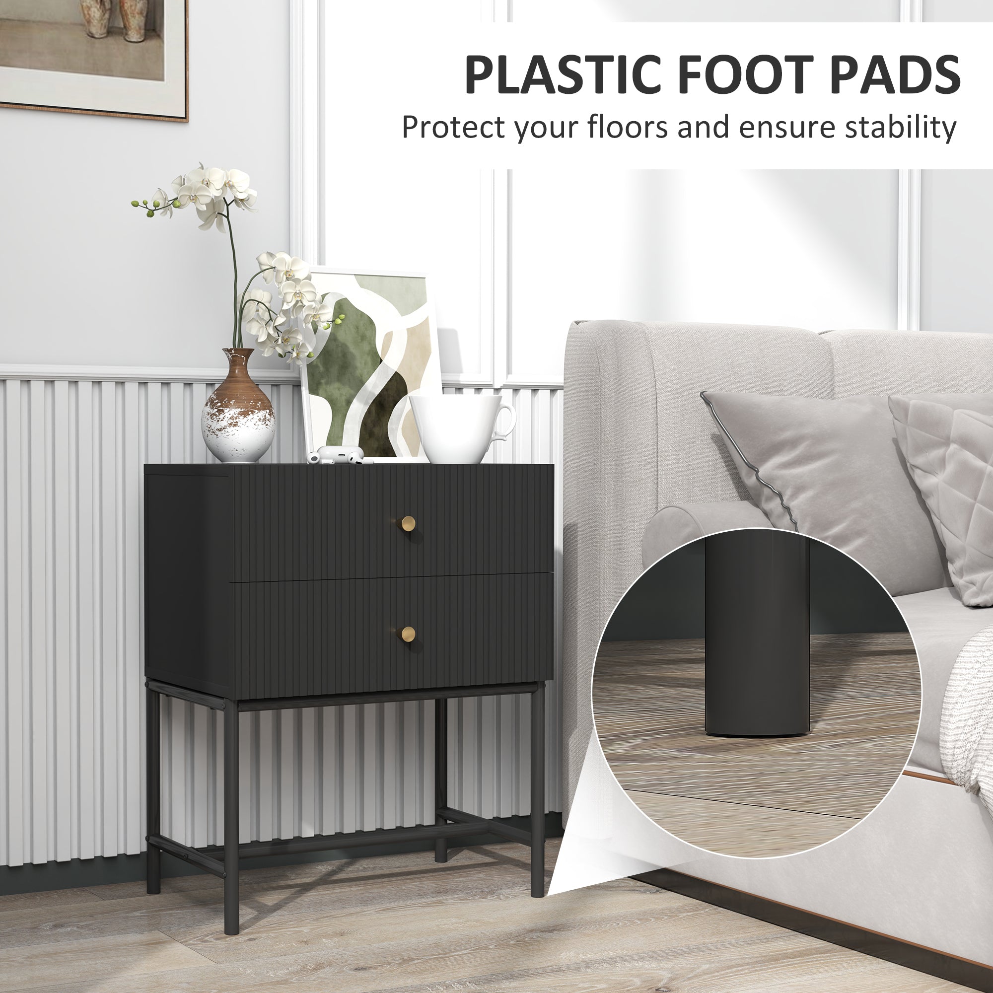 Elegant Two-Drawer Bedside Table - Black