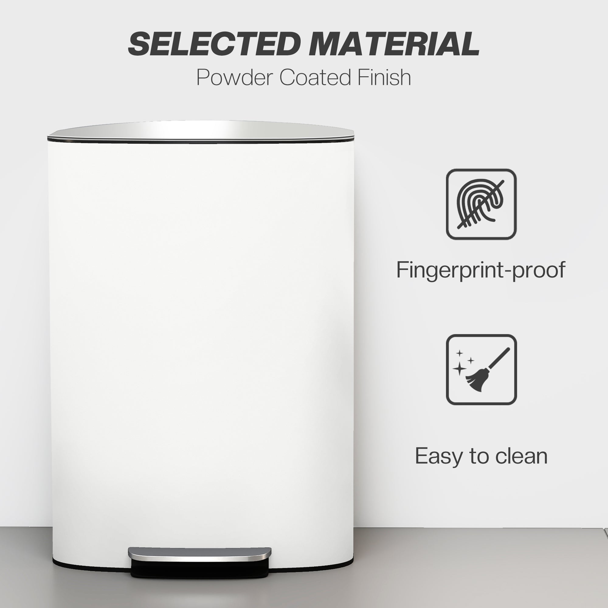 50L Kitchen Bin with Soft-Close Lid and Stay-Open Function, Stainless Steel Pedal Bin with Removable Inner Bucket, Carry Handle for Kitchen, Office, Home, Cream