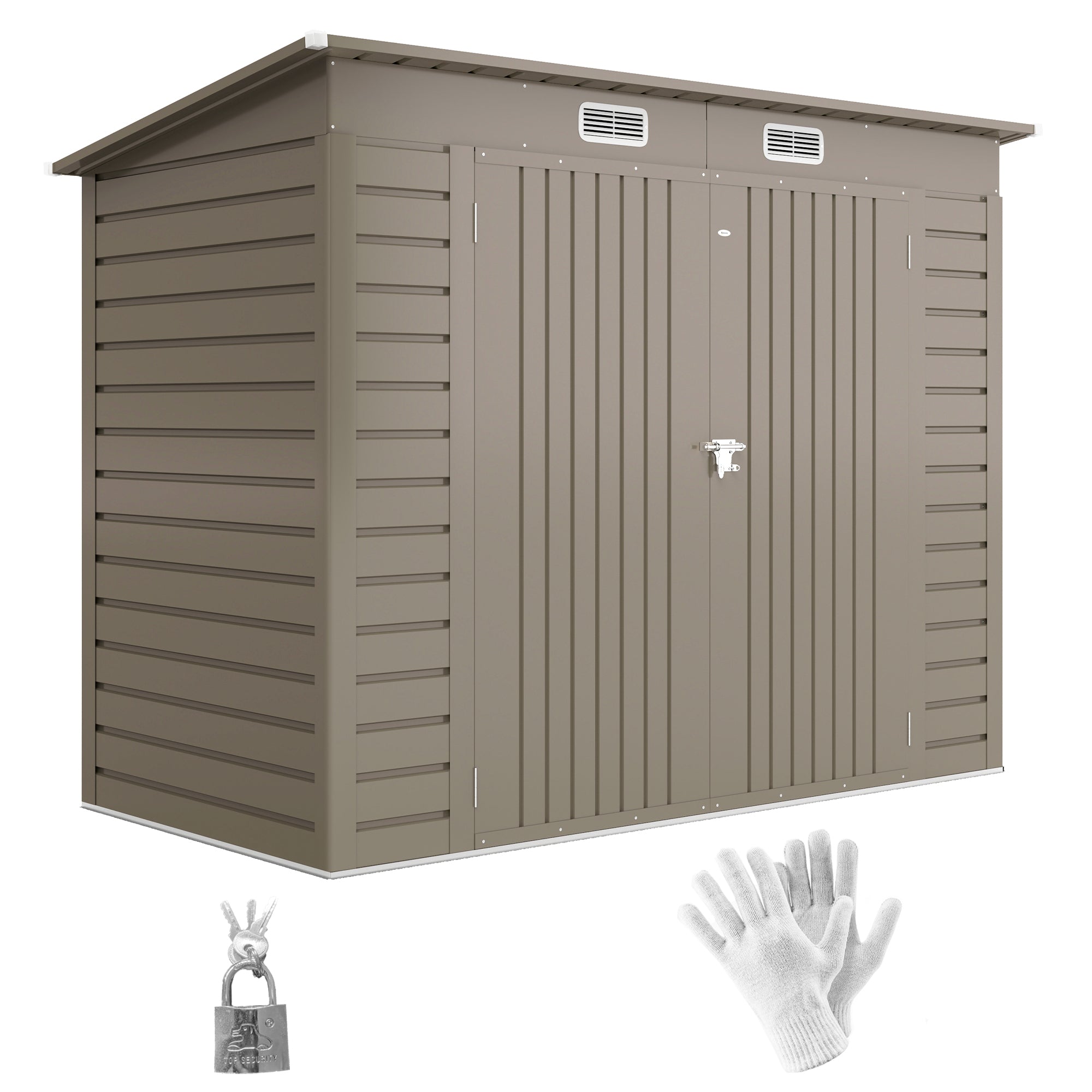 3.7 x 7.9ft Galvanised Steel Garden Shed with Latched Door Light Grey
