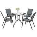 Five-Piece Steel Patio Set with Glass-Top Table - Dark Grey