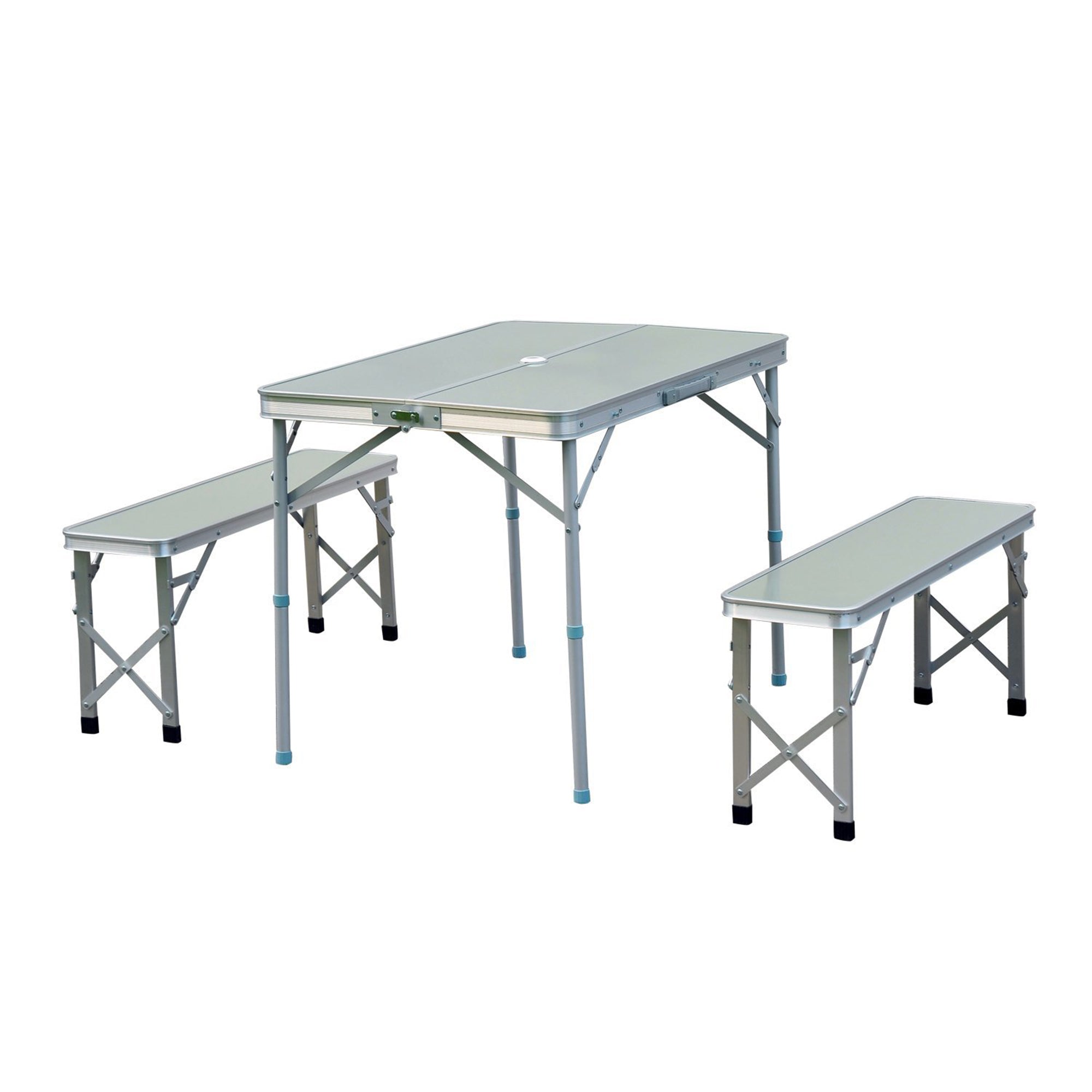 3 Pcs Portable Outdoor Picnic Table with Folding Bench Seats-Silver