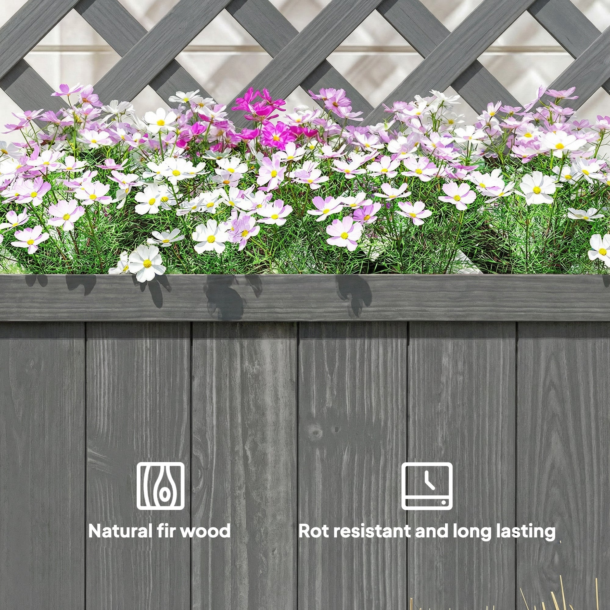Wood Planter with Trellis for Climbing Plants, Raised Bed, Planter Box with Drainage Holes to Grow Herbs Flowers, Grey