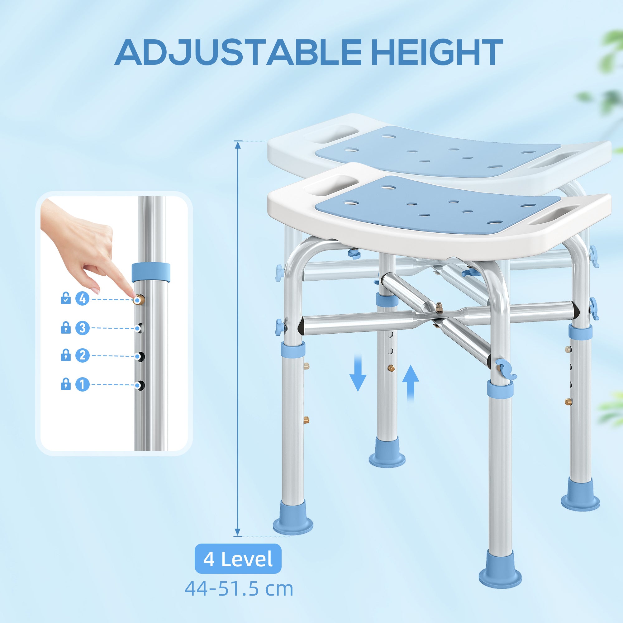 44-51.5cm Aluminium Frame Shower/Bath Stool - Light Blue