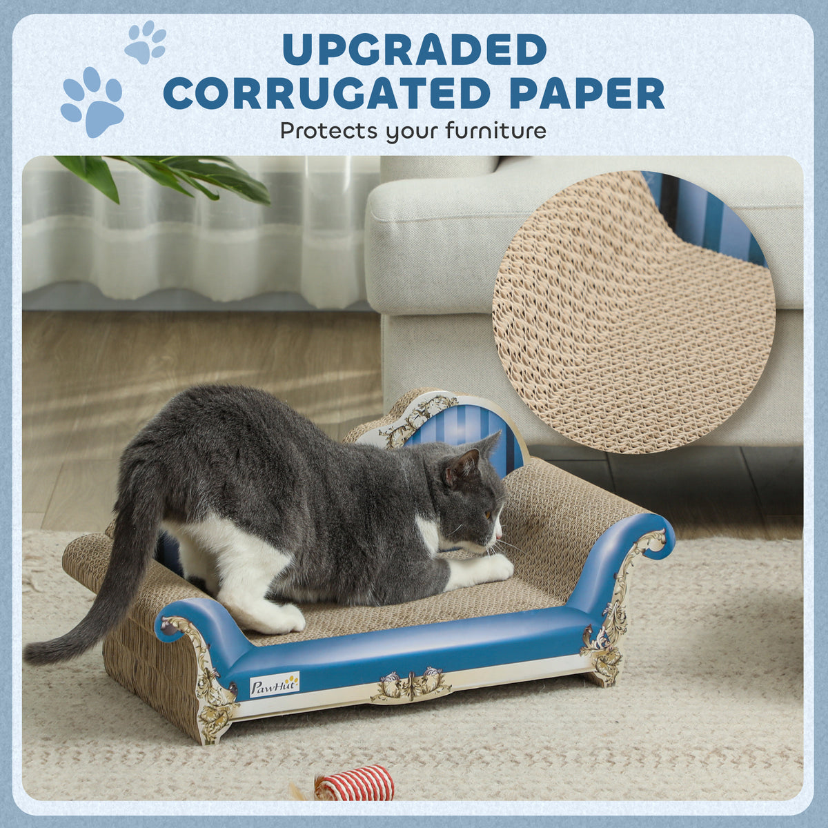 2-in-1 Cat Scratching Board with Catnip for Indoor Cats 26.5x57x26.5cm - Blue