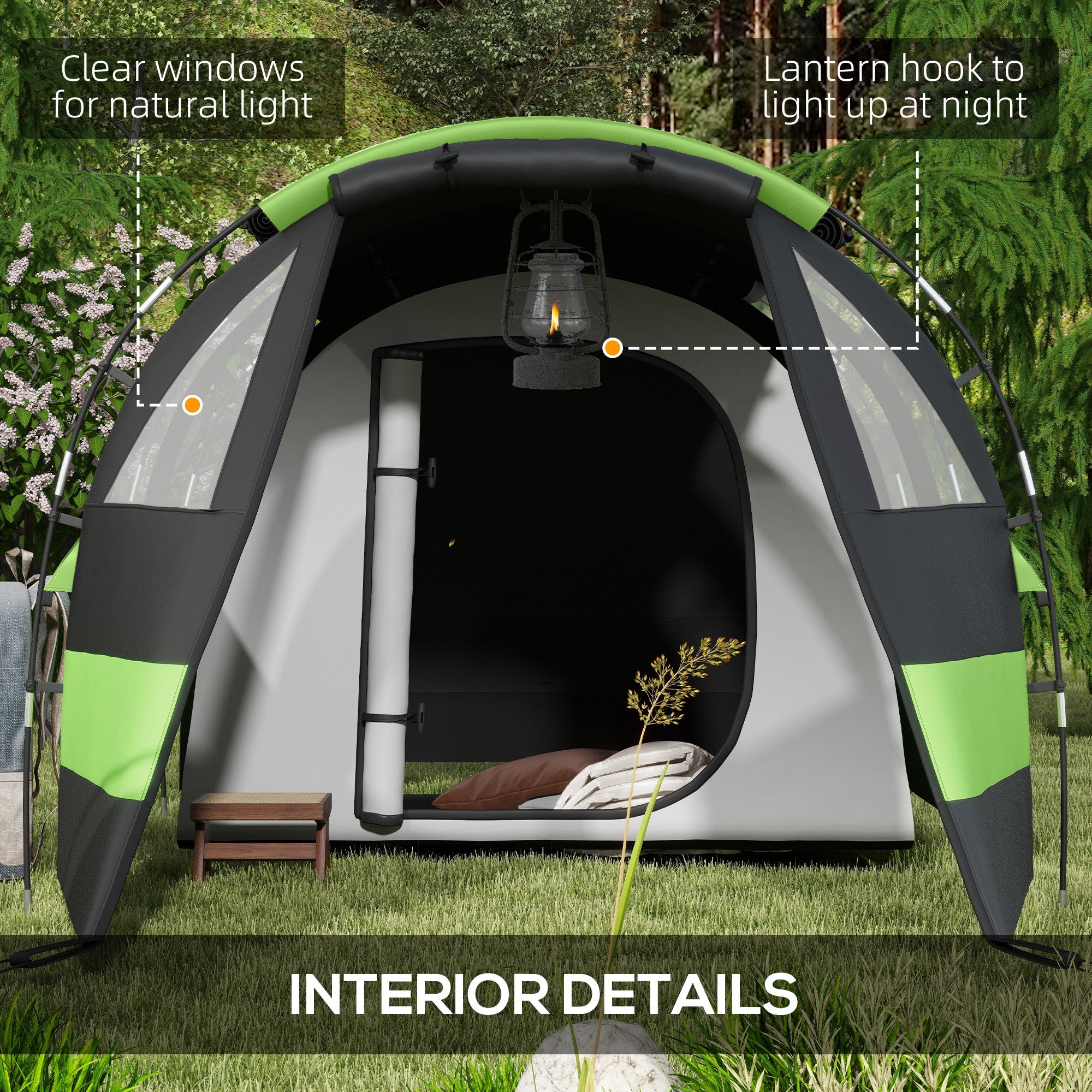 Four Man, Two Room Blackout Tent, with Accessories - Black