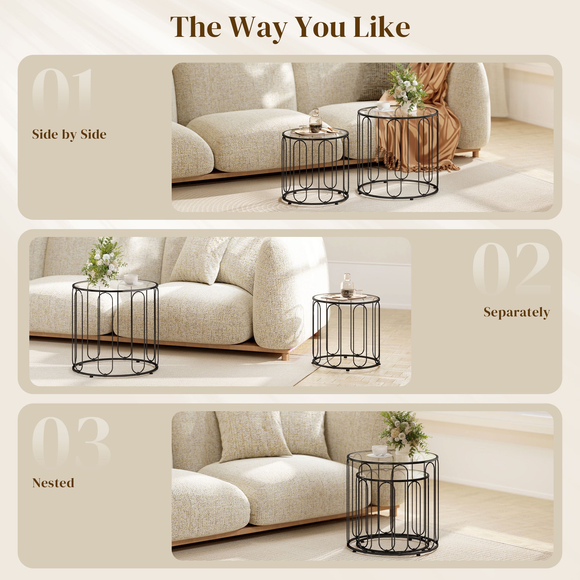 Elliptical Cut-Out Nesting Tables - Black