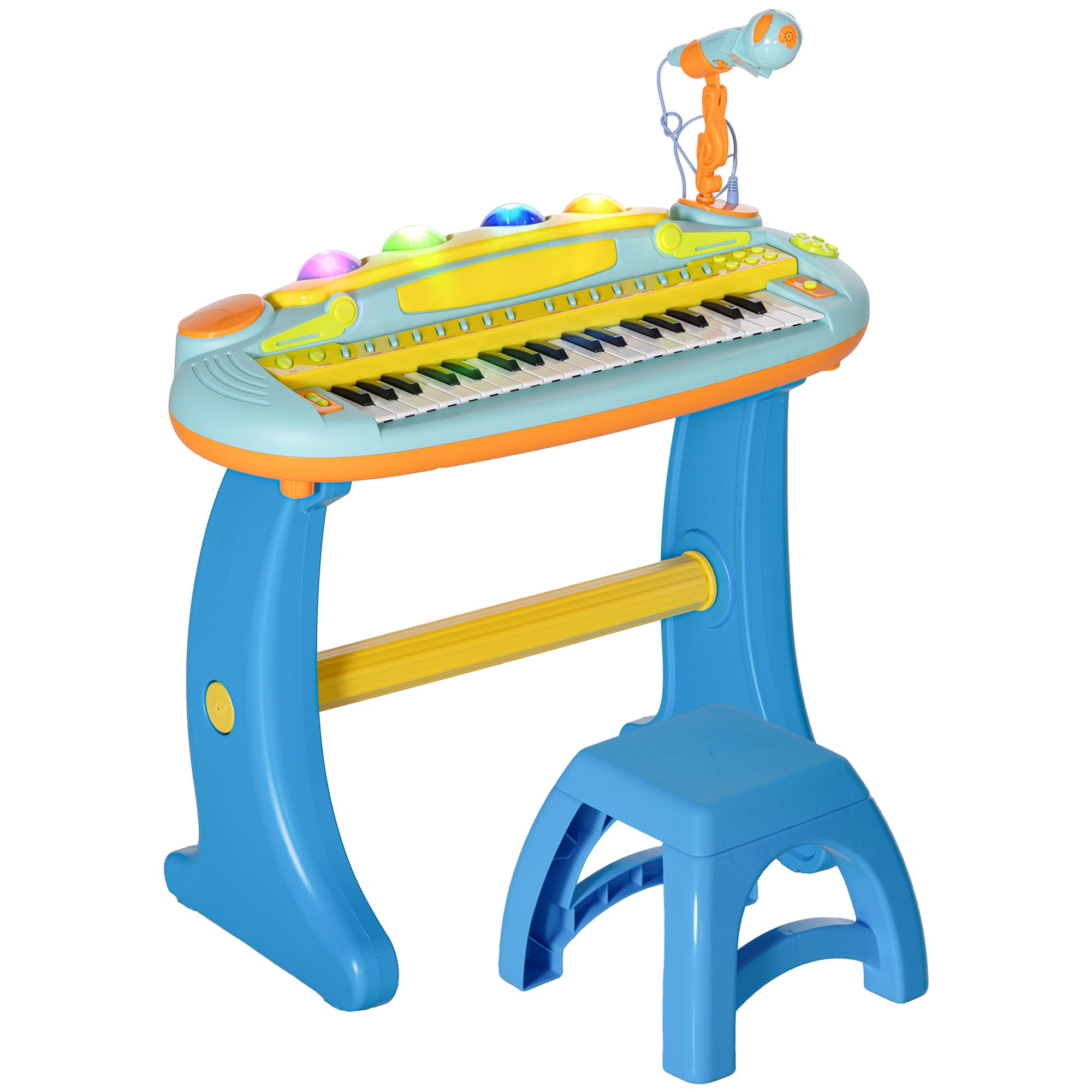 37-Key Kids Piano w/ Microphone, Stool, LED Lights, Record & Replay, Function, Blue