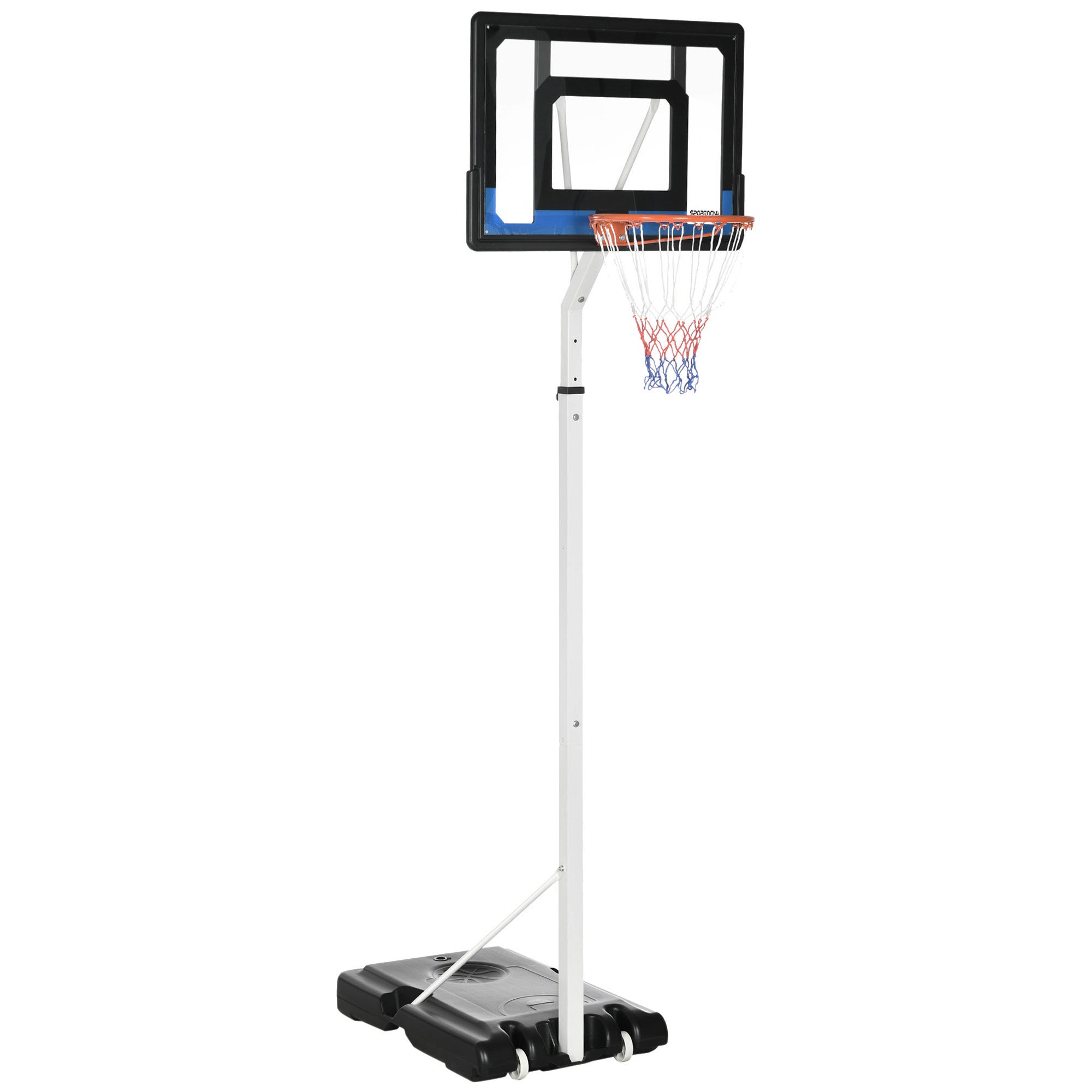 2.1-2.6m Adjustable Basketball Hoop and Basketball Stand w/ Backboard and Weighted Base, Portable on Wheels, White