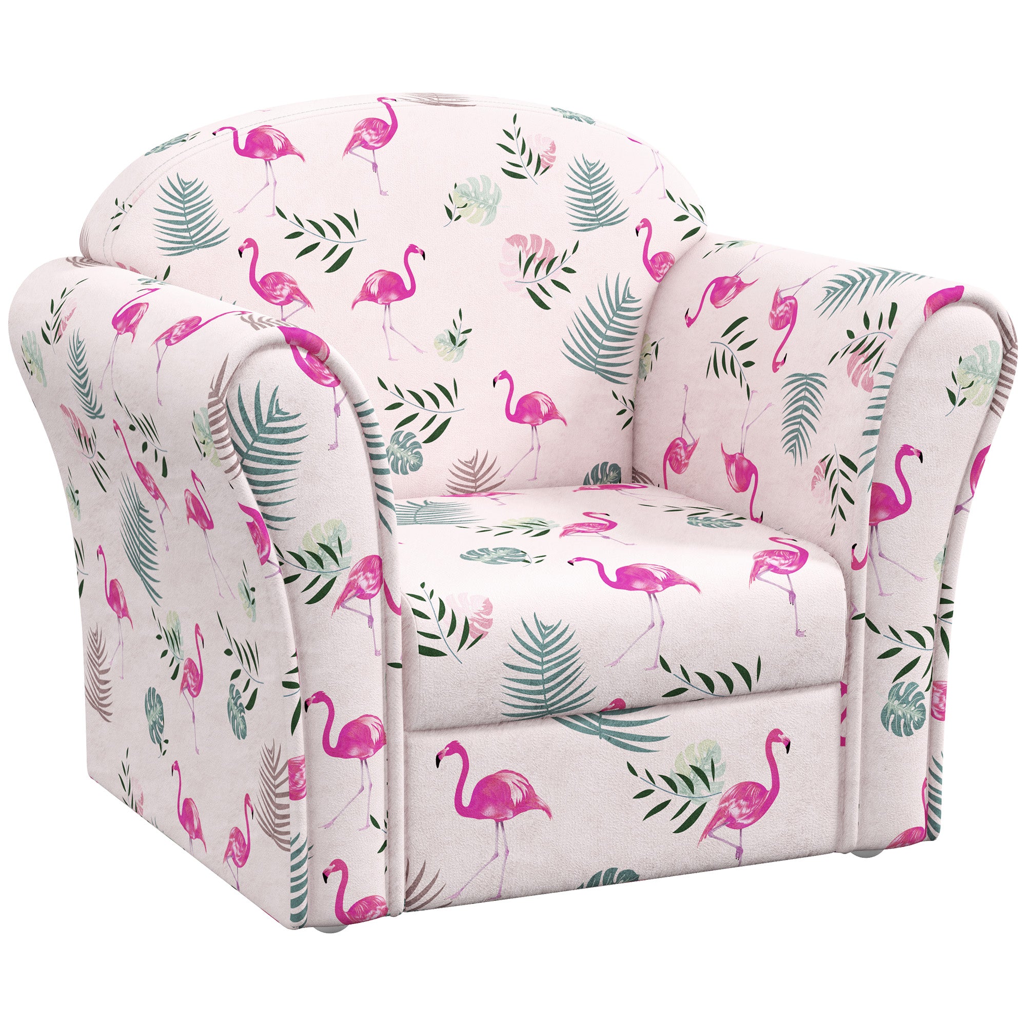 Kids Armchair with Flamingo Design, Wooden Frame, for Bedroom, Playroom, Kids Room, Pink