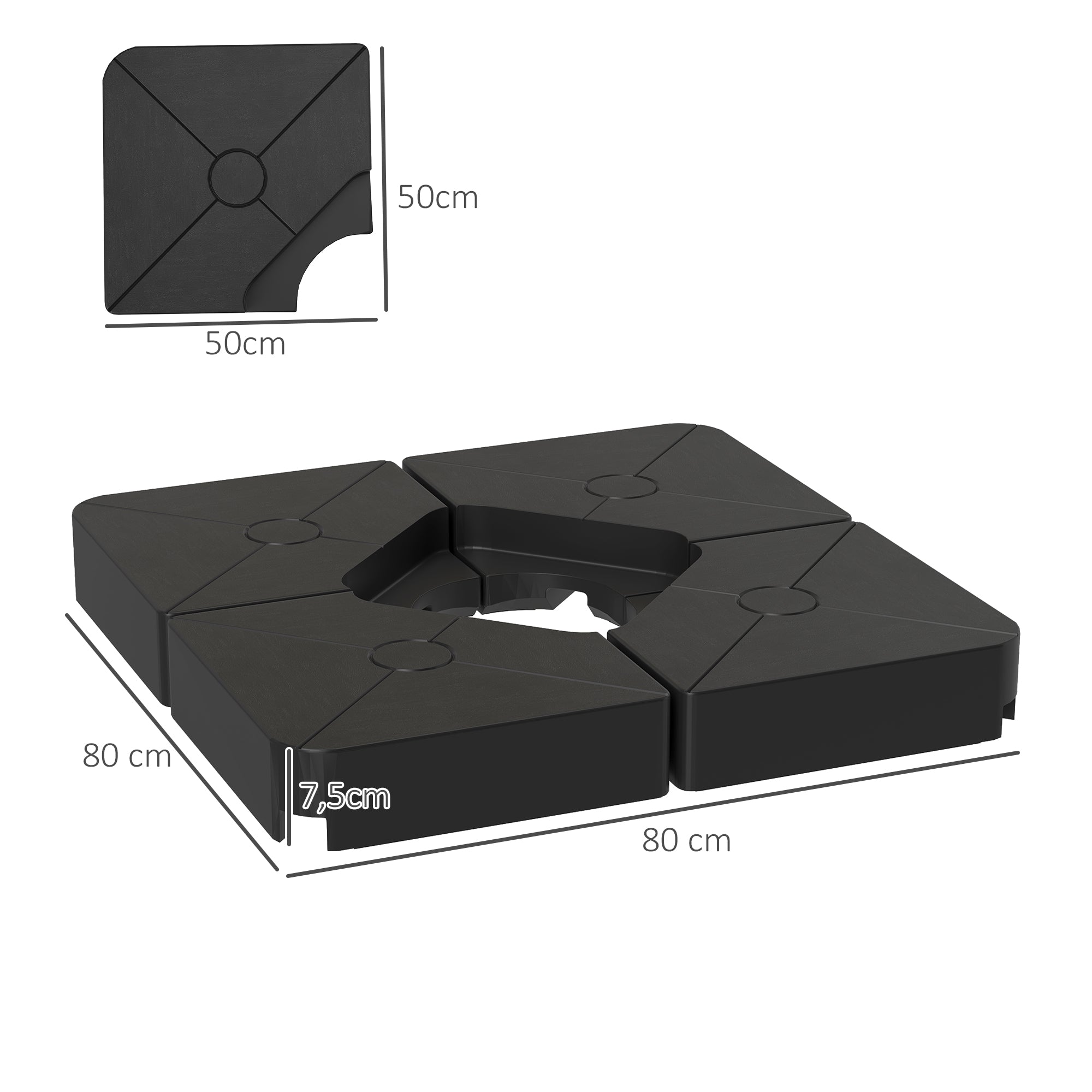 Umbrella Weights for Cantilever Parasols, Set of 4 Heavy Duty Parasol Base Weights, 64kg Sand or 55kg Water Filled, Black