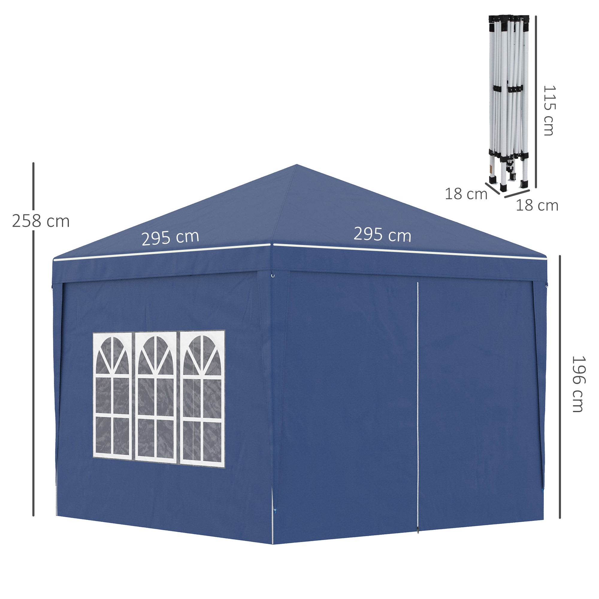 3 x 3 m Garden Pop Up Gazebo, Wedding Party Tent Marquee, Water Resistant Awning Canopy with Sidewalls, Windows, Carry Bag, Blue