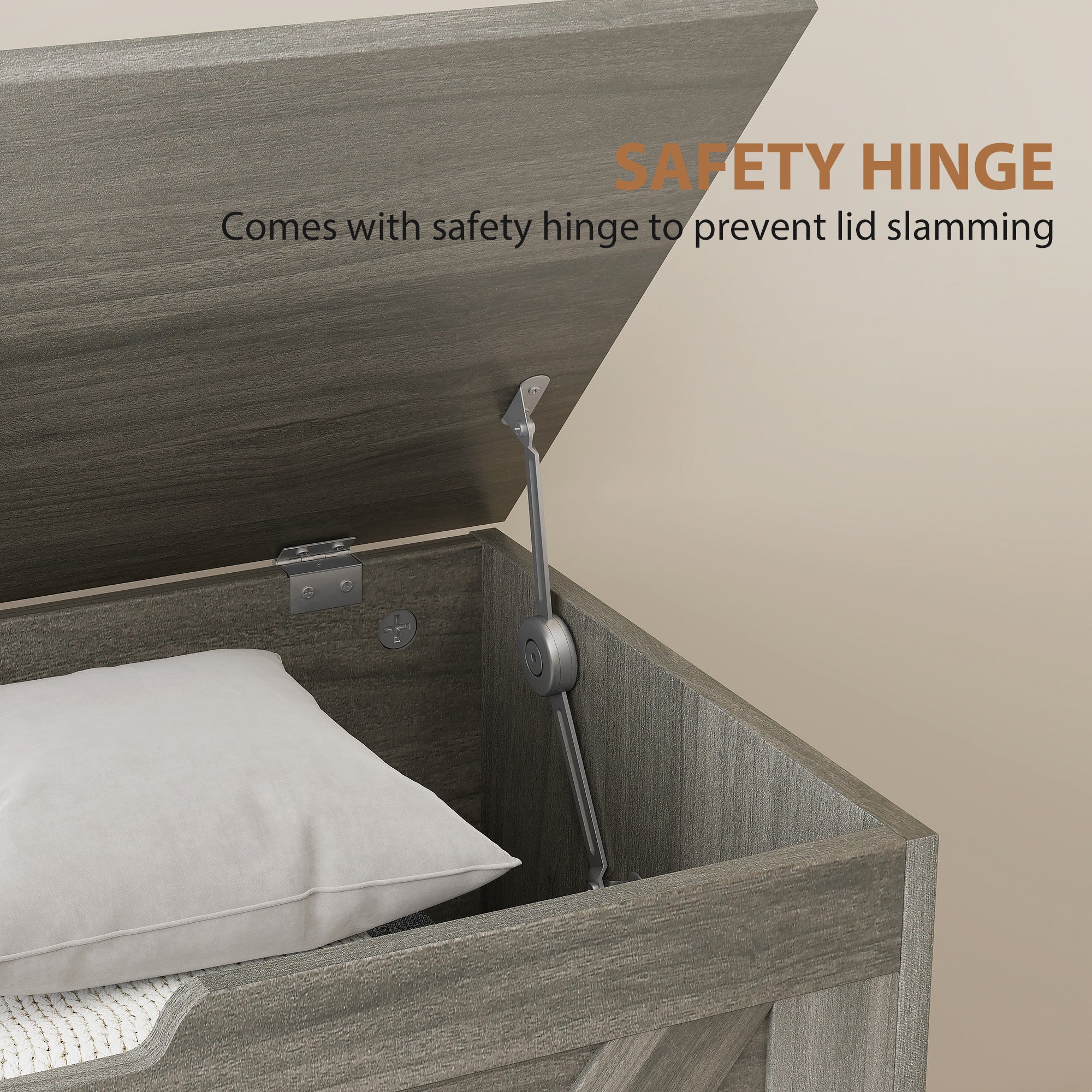 100L Home Storage Box, with Safety Hinges - Charcoal Grey