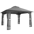 3.3 x 3.3 m Outdoor Garden Gazebo with Post Shelves, UPF50+ Patio Permanent Pavilion with Hook, Dark Grey