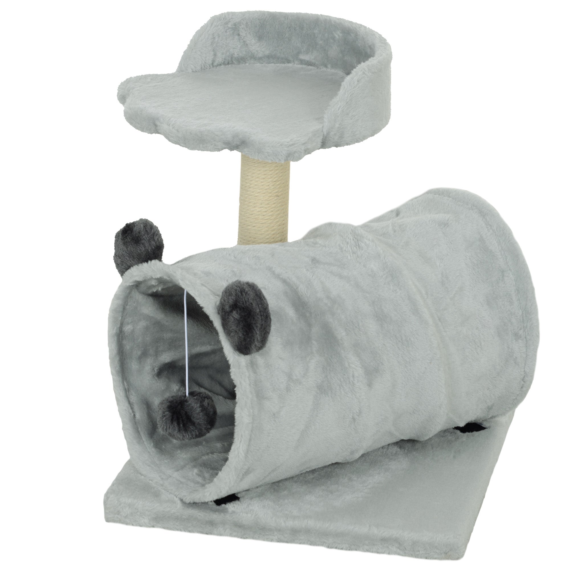 47cm Small Cat Tree w/ Scratching Post, Bed, Cat Tunnel, Toy Ball, Grey