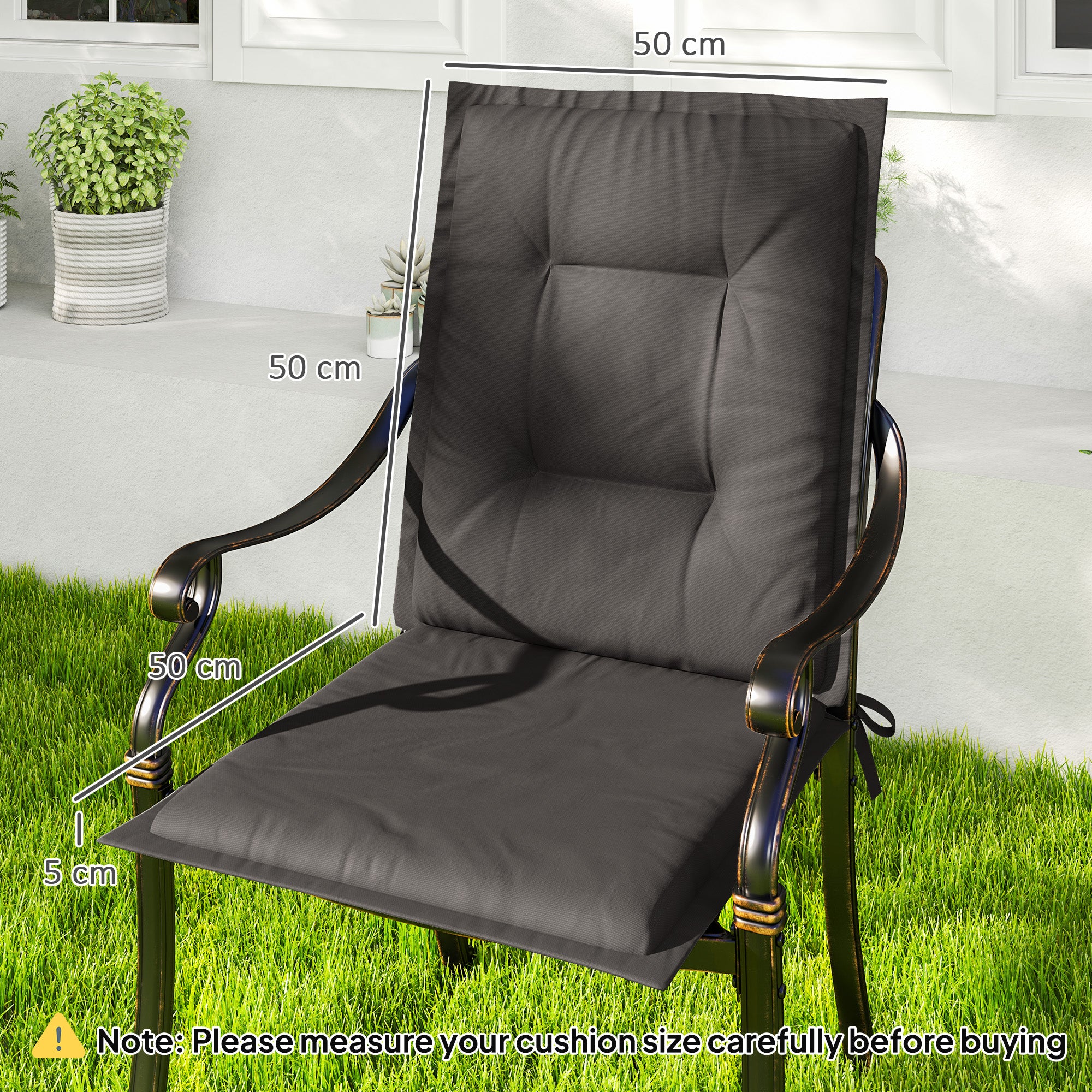 Set of Four Cotton Filled Padded Garden Seat Cushions - Charcoal Grey