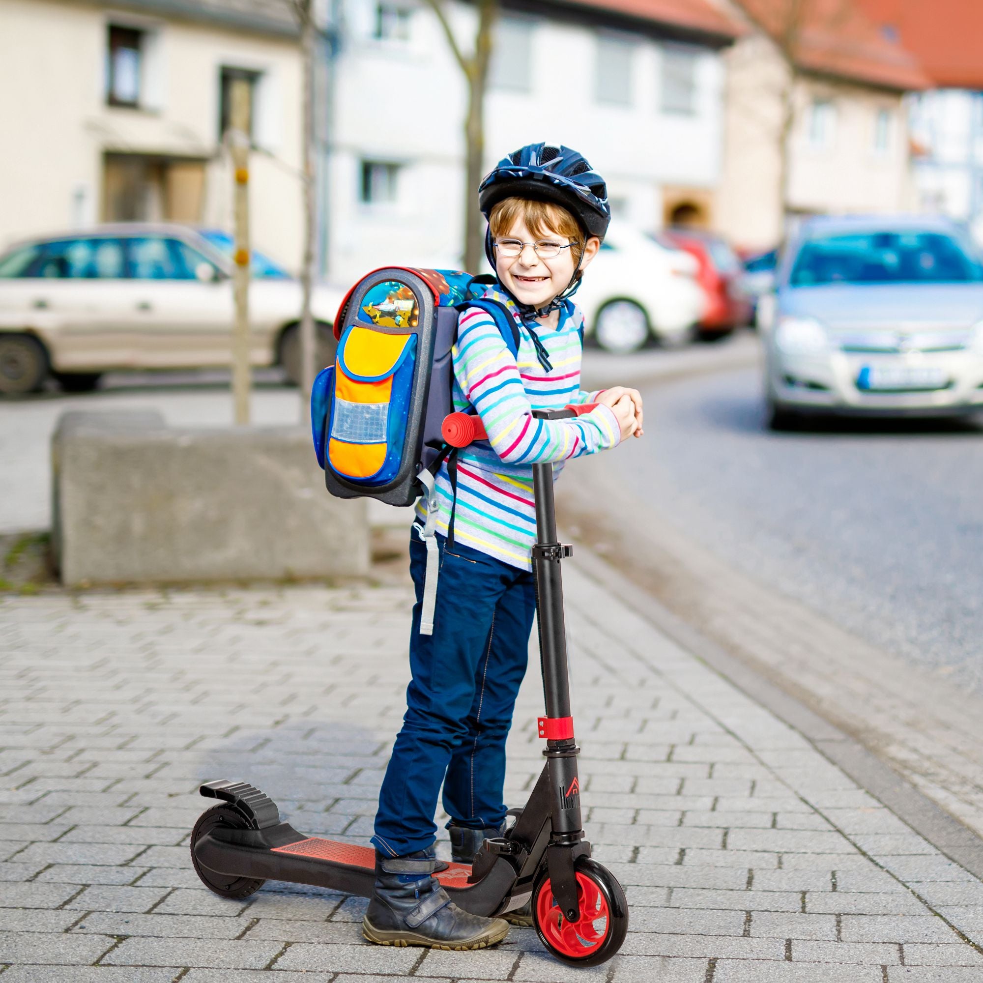 Folding Electric Scooter with Brake, for Ages 6+ Years, 8km/h Maximum Speed, Red