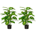Set of 2 Artificial Evergreen Trees in Nursery Pots for Indoor Outdoor Décor - Green