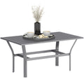 Rectangular Metal Garden Coffee Table 91.5x55cm with Slatted Top and Foot Pads - Dark Grey
