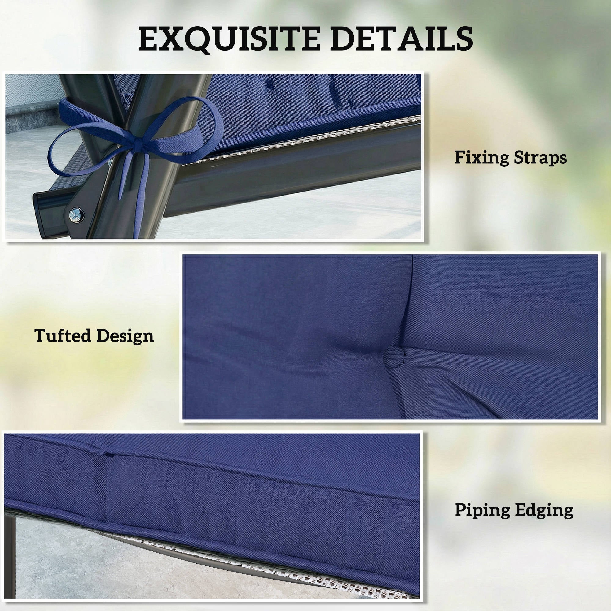 Garden Seat Cushion with Ties, 42 x 42cm Replacement Dining Chair Seat Pad, Dark Blue