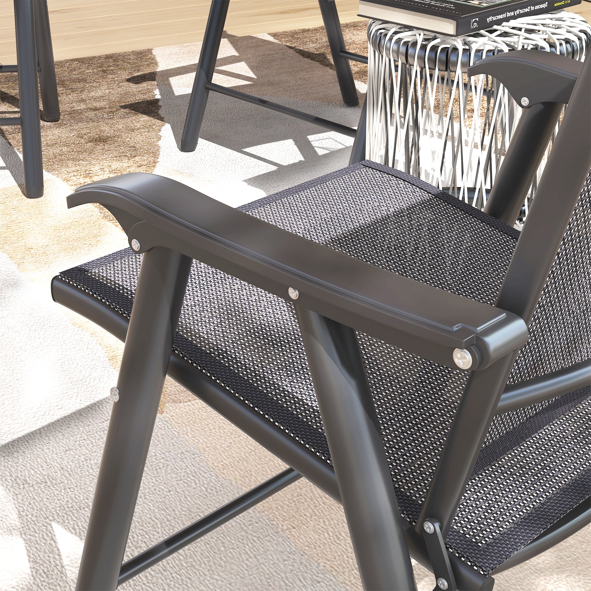 Set of 4 Foldable Metal Garden Chairs with Breathable Textilene Seats Charcoal Grey