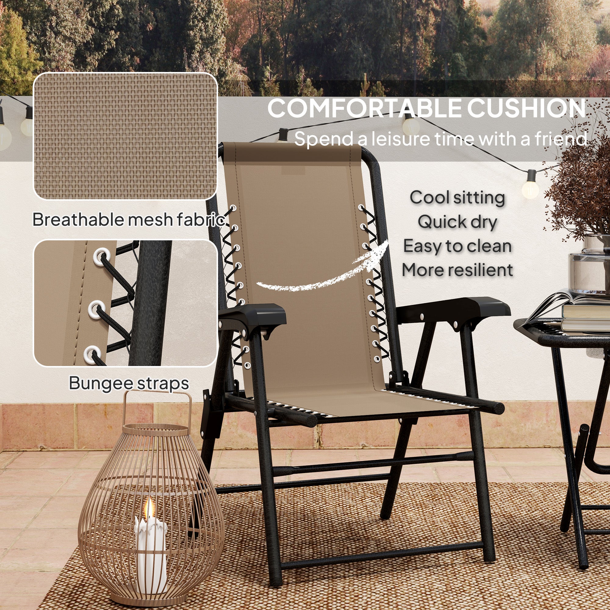 3 Piece Garden Table and Chair Set with Texteline Fabric - Khaki