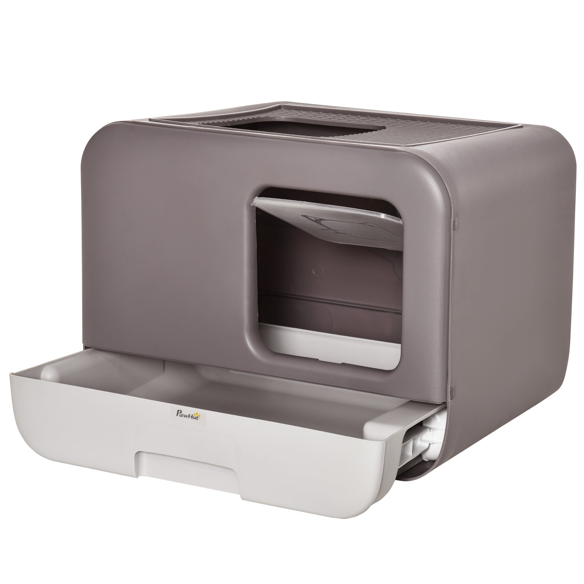 Cat Litter Box Portable Pet Toilet Fully Enclosed Kitten Pan with Scoop Purple