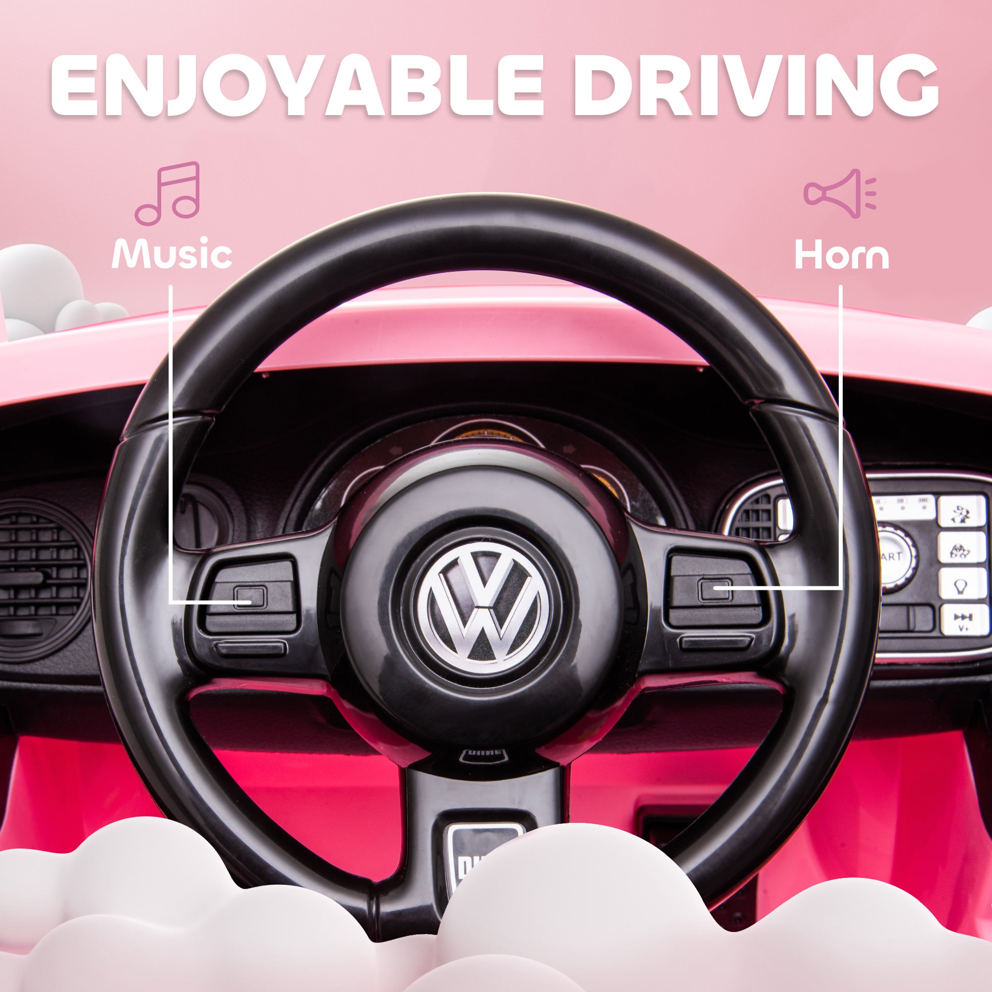 Volkswagen Beetle Licensed 12V Ride on Car w/ Remote Control, Suspension Wheels, Soft Start, Lights, Music, Pink