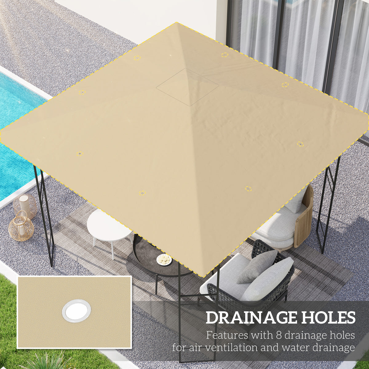 3 Piece 3x3m Gazebo Canopy Replacement Cover - Beige