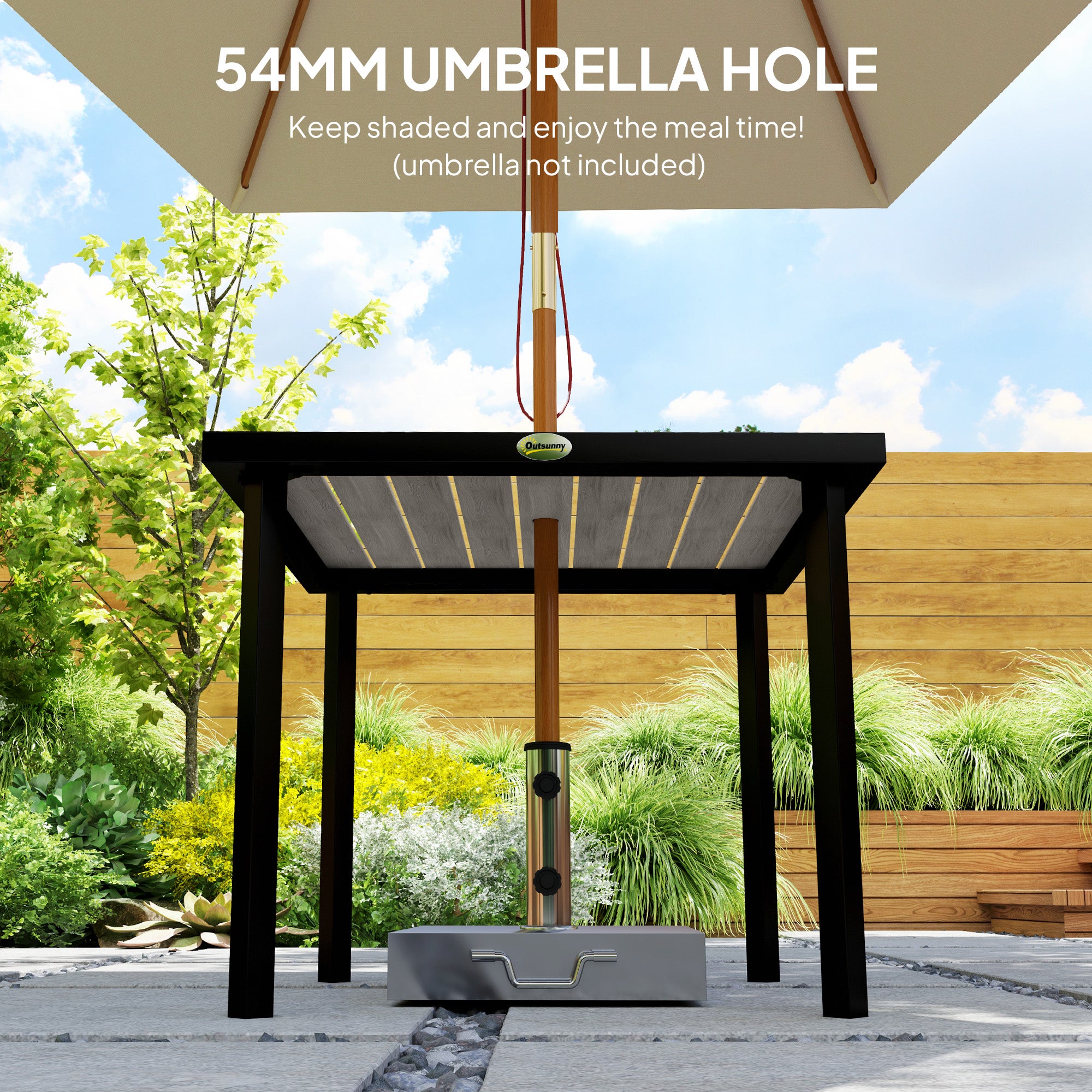 Square Garden Dining Table with Parasol Hole - Light Grey