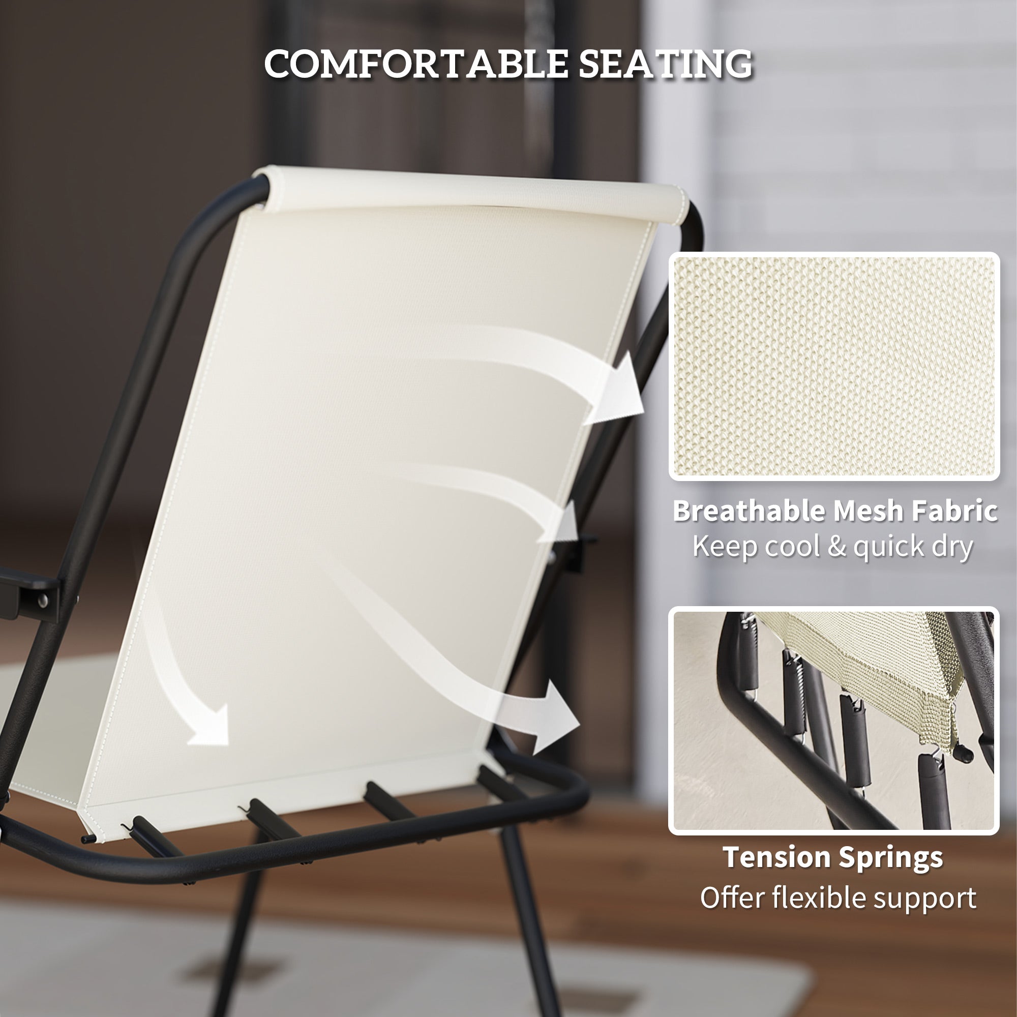 4 Seater Garden Furniture Set, 6 Pieces Garden Table and Chairs with Parasol, Outdoor Garden Dining Set with Folding Chairs and Round Glass Top Table for Patio, Cream White