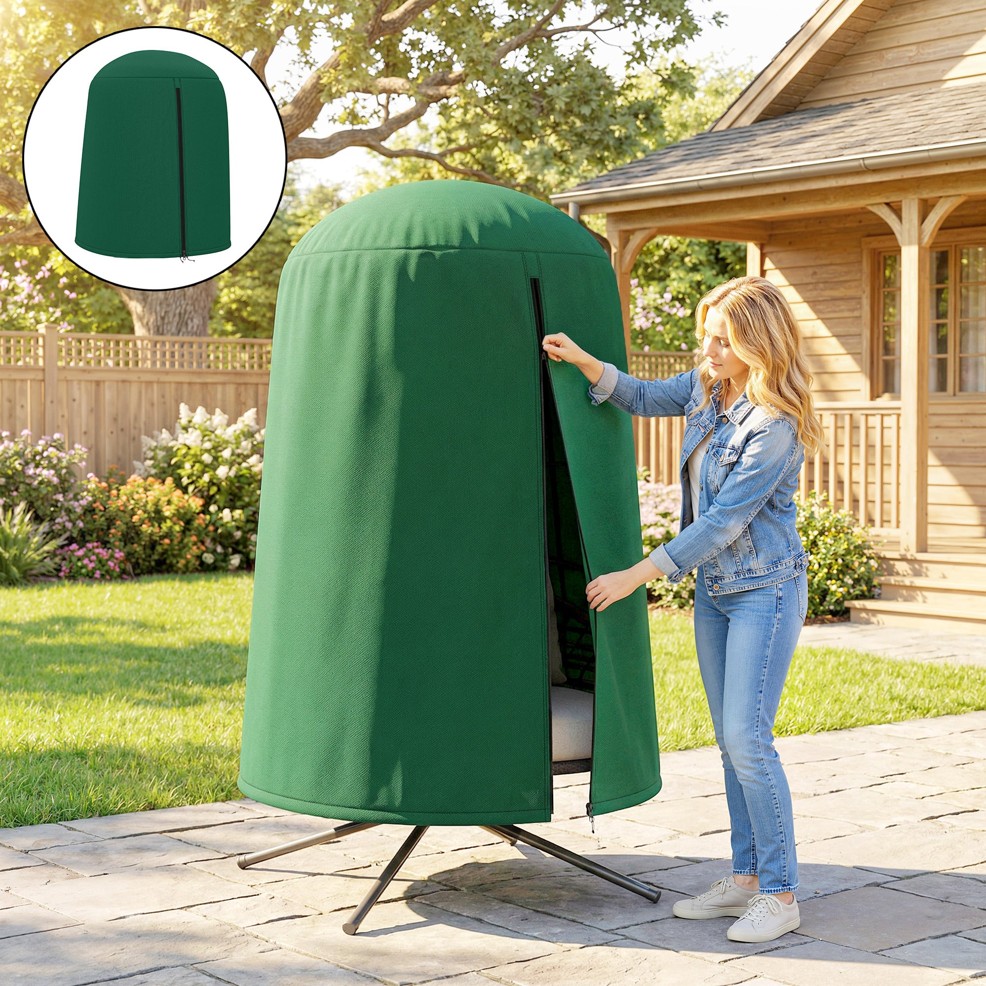 190 x Φ128cm Hanging Egg Chair Furniture Cover - Green
