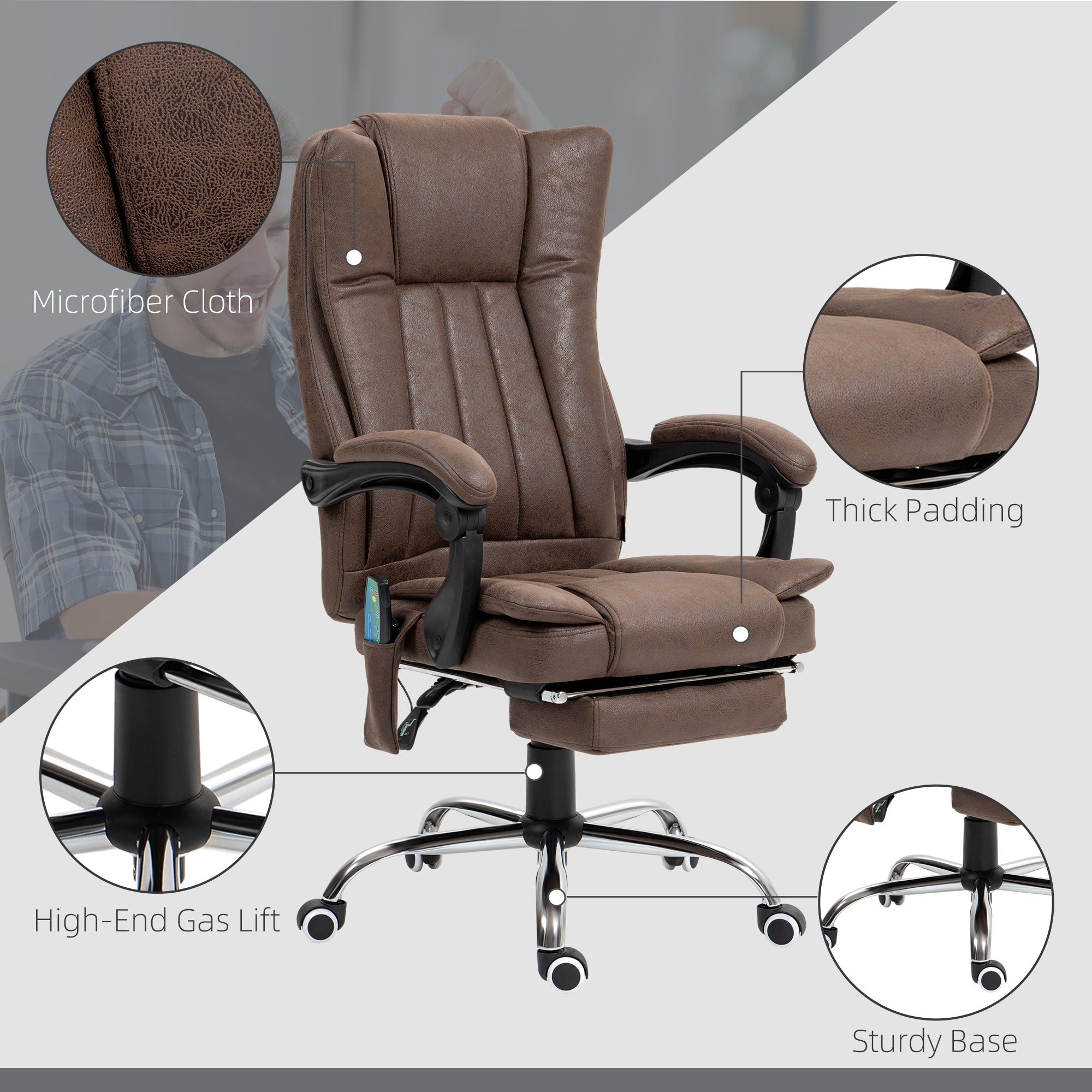 Vibrating Massage Office Chair with Heat, Desk Chair with Height Adjustable and Footrest, Dark Brown