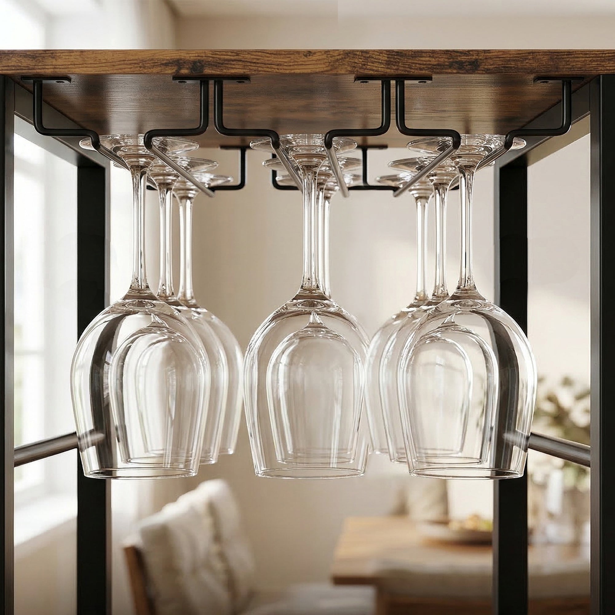 Industrial Wine Bar Cabinet Freestanding Liquor Cabinet 16-Bottle Wine Rack Glass Holder Rustic Brown