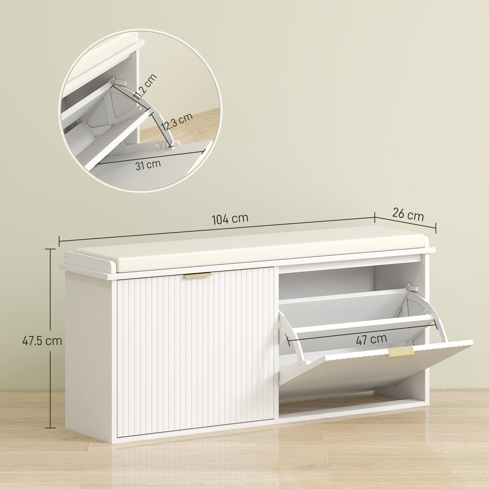 Elegant Ten Shoe Bench with Padded Seat - White