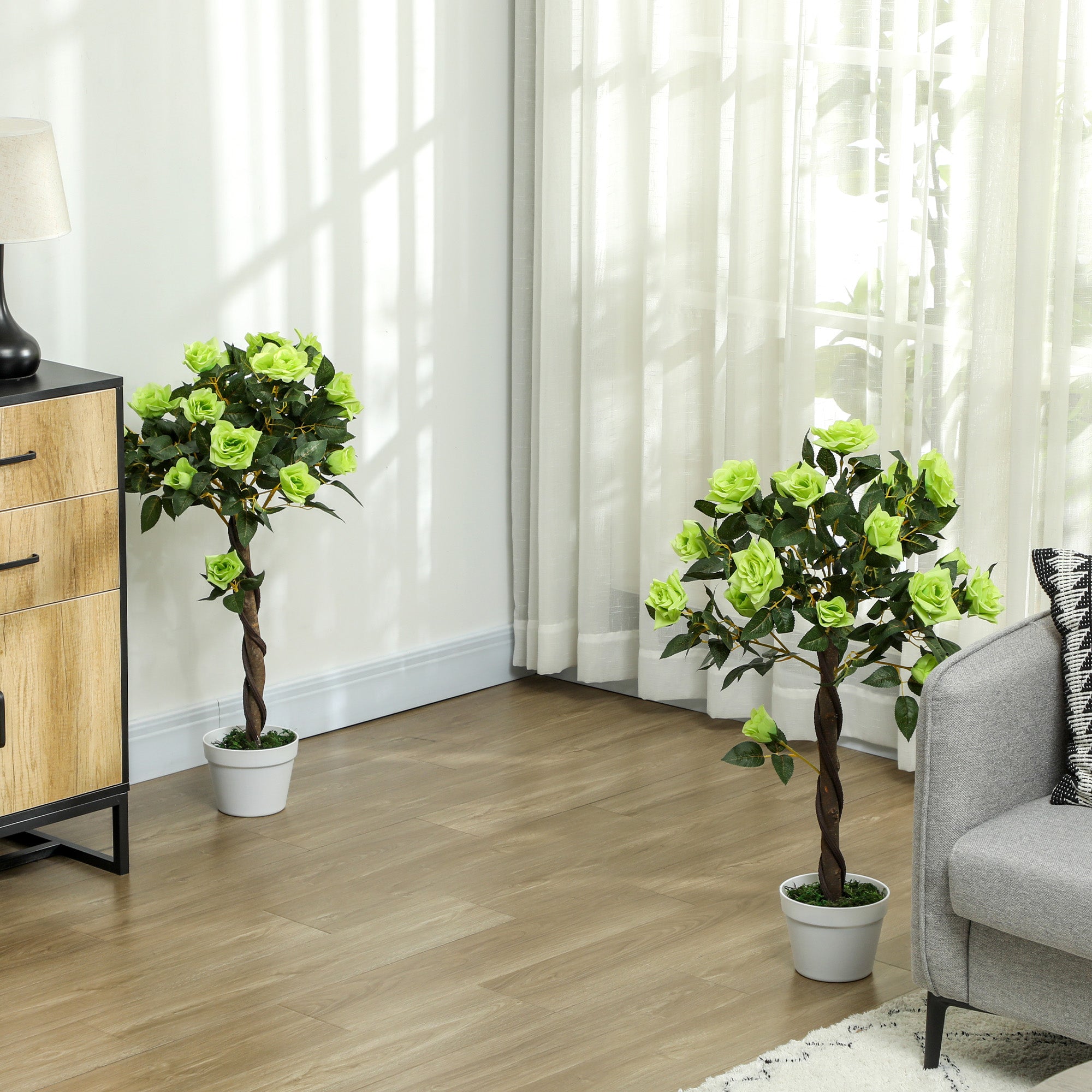 Set of Two Faux Rose Trees - Green