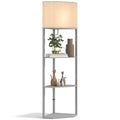 Corner Floor Lamp with Shelves, Tall Standing Lamp with Pull Chain Switch - Grey