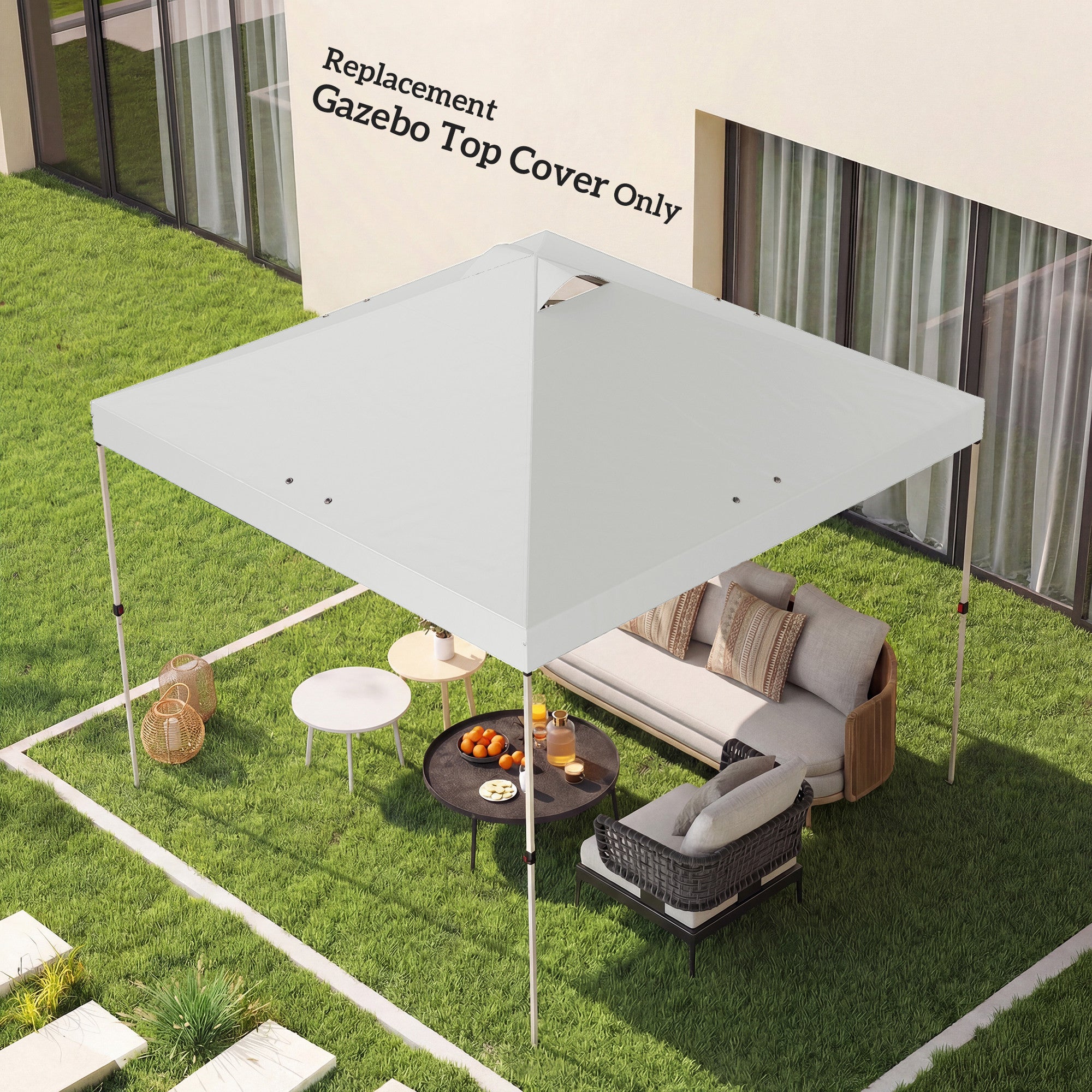 Gazebo Roof Replacement UV50+ Waterproof Pop Up Canopy Cover with 8 Drainage Holes 3 x 3 m White