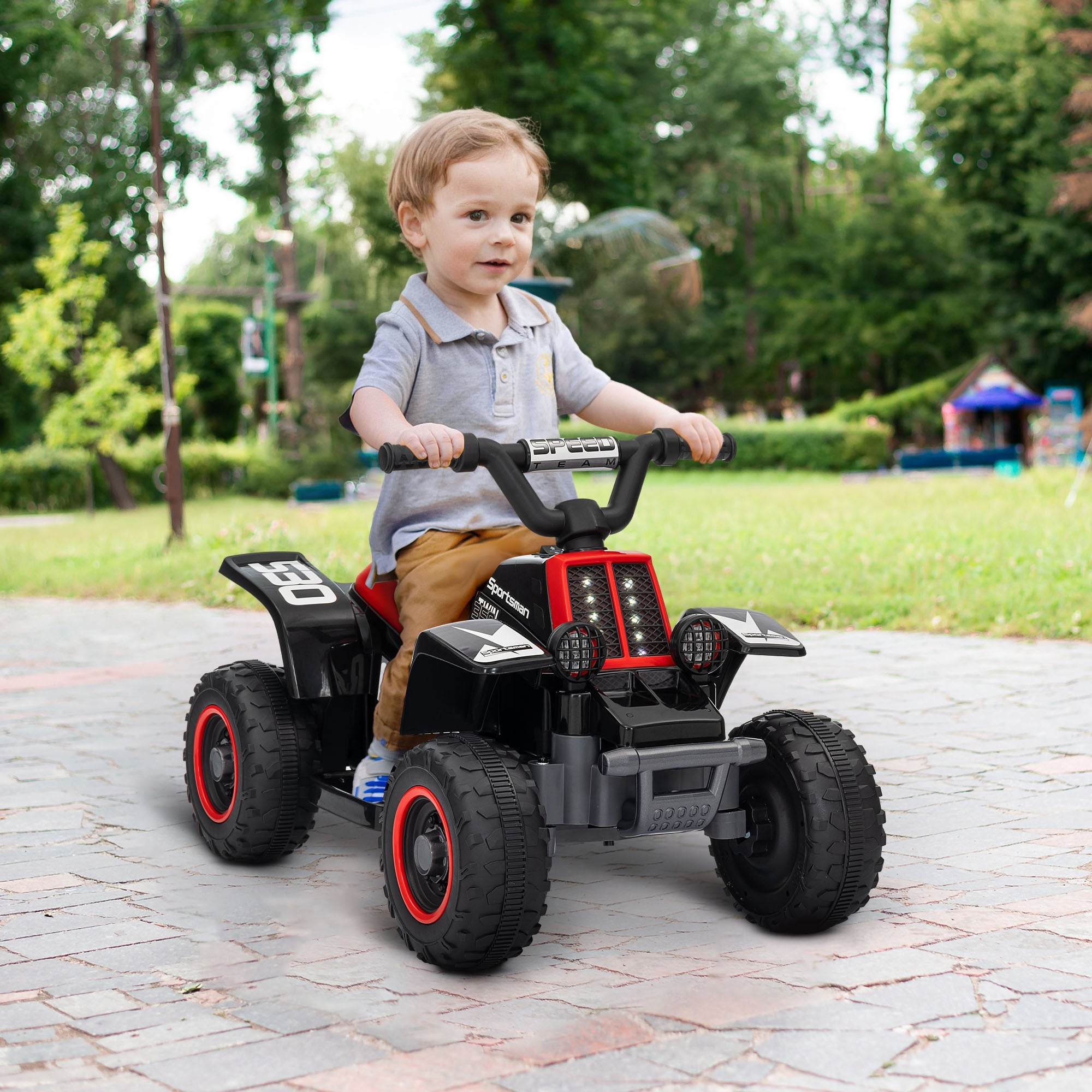6V Electric Quad Bike for Kids, Ride On ATV w/ Forward Backward, Headlights, for 18-36 Months, Black and Red